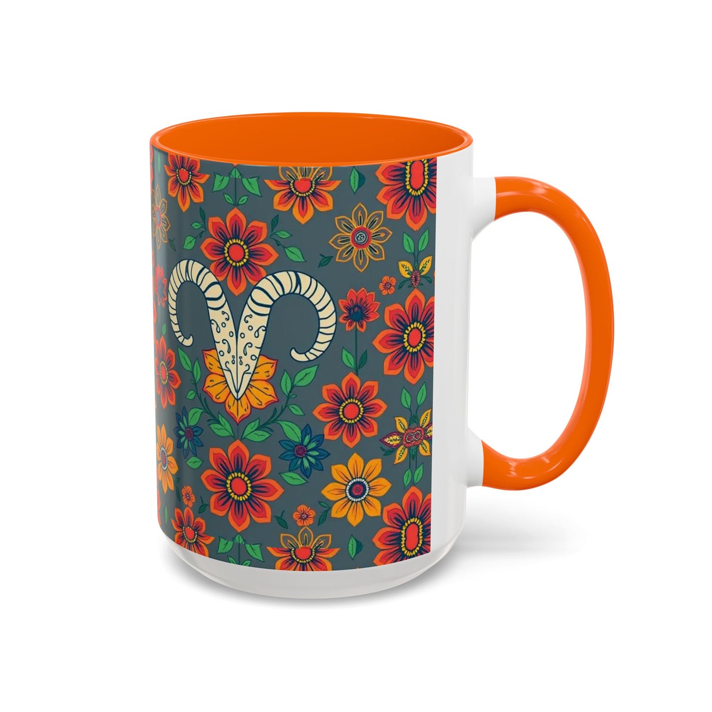 Accent Coffee Mug, Aries, Zodiac v4, Flower Pattern, (11, 15oz)