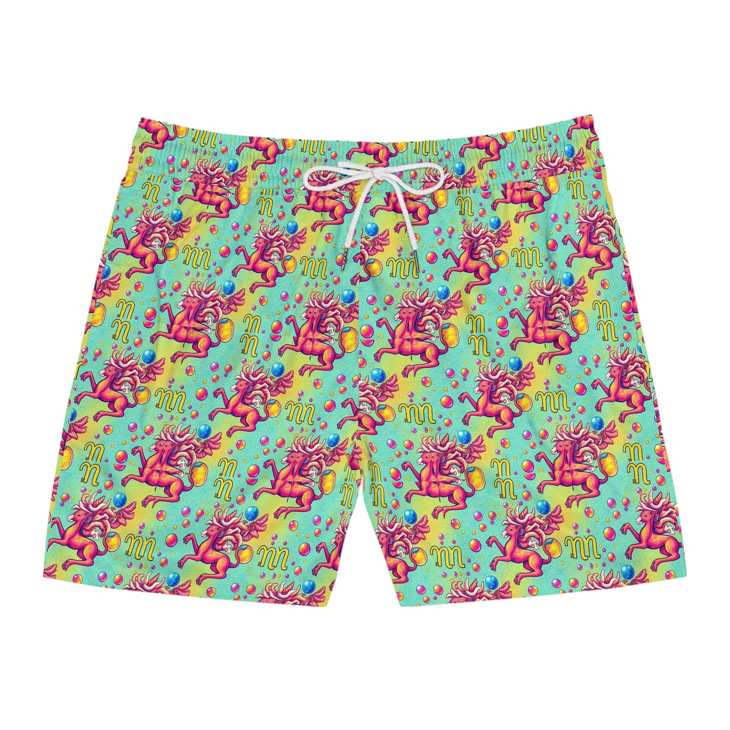 Men's Mid-Length Swim Shorts, (AOP), Virgo, Zodiac v3, Bubble Pattern