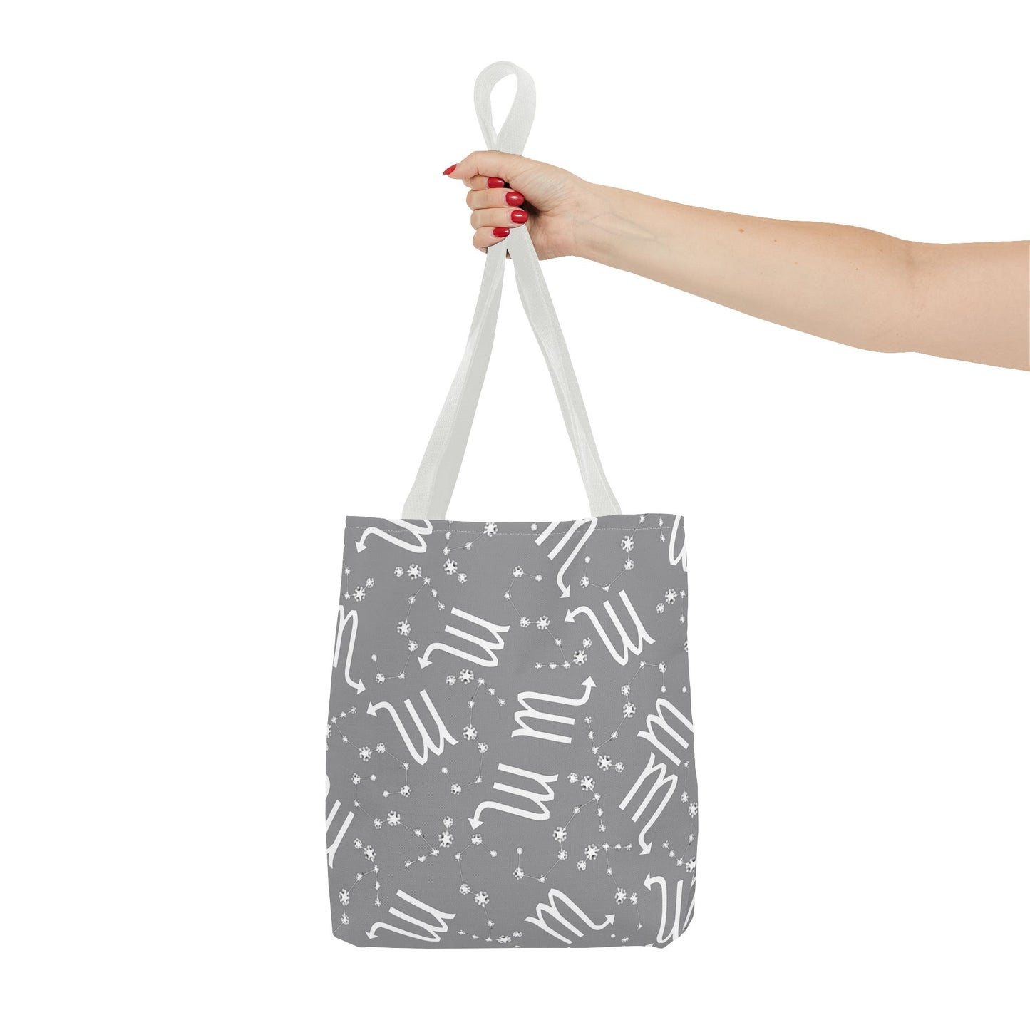 Tote Bag, Scorpio Zodiac Sign, AOP, (Grey, White)