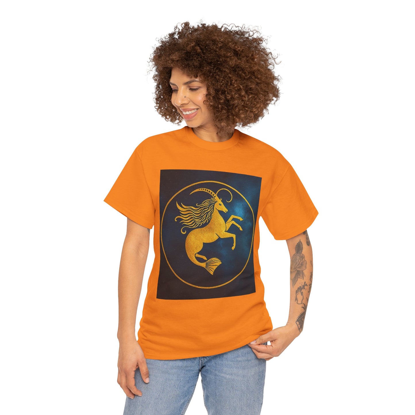 Unisex Heavy Cotton T-Shirt, Capricorn Animal v4, Symbol, Zodiac Design