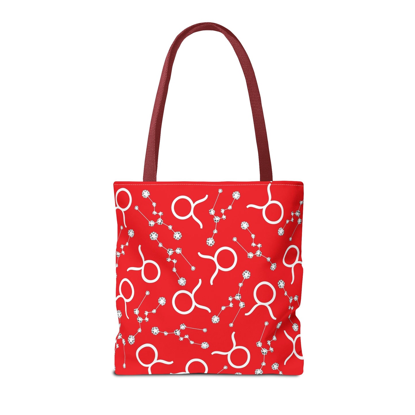 Tote Bag, Taurus Zodiac Sign, AOP, (Red, White)