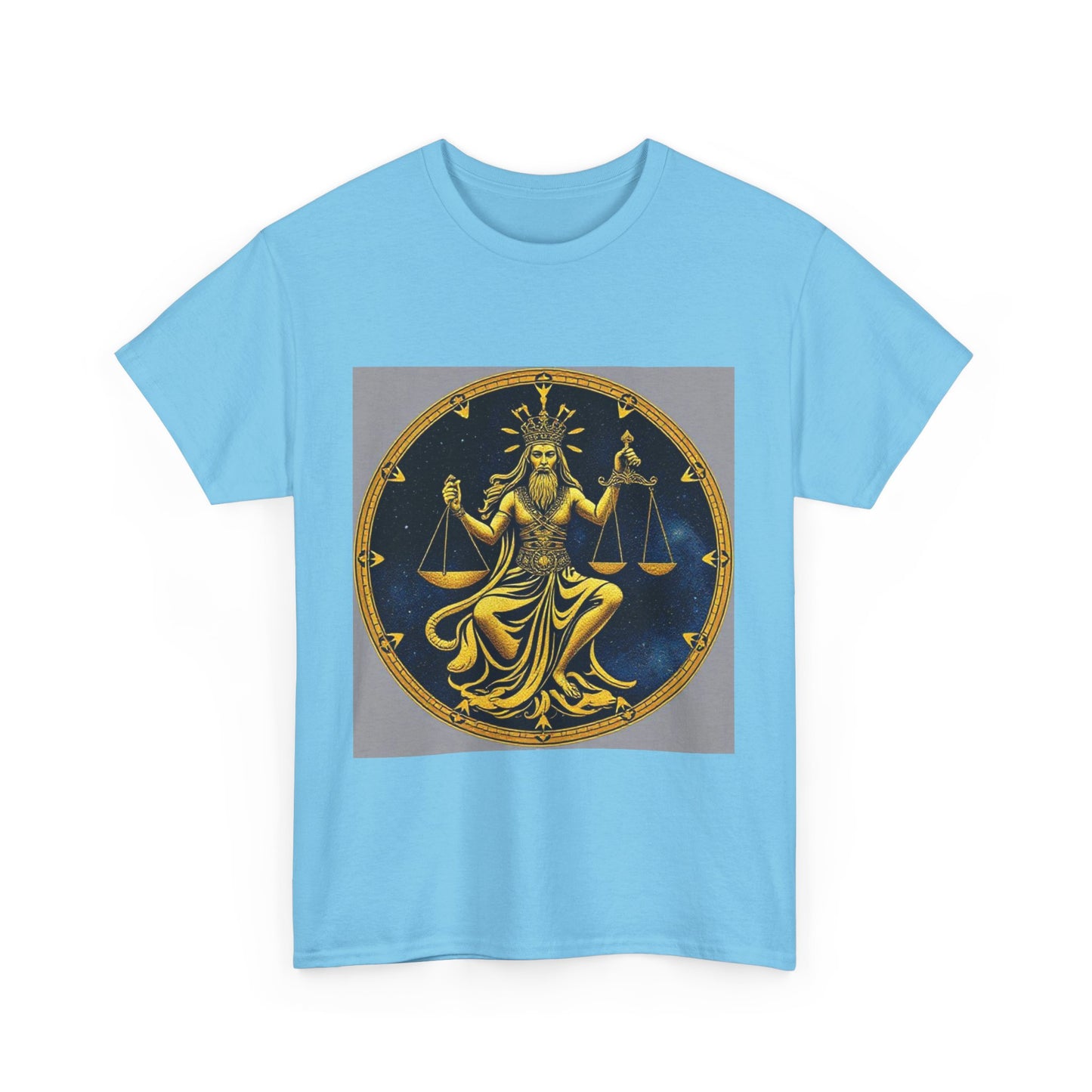 Unisex Heavy Cotton T-Shirt, Gold Libra God, Zodiac Design