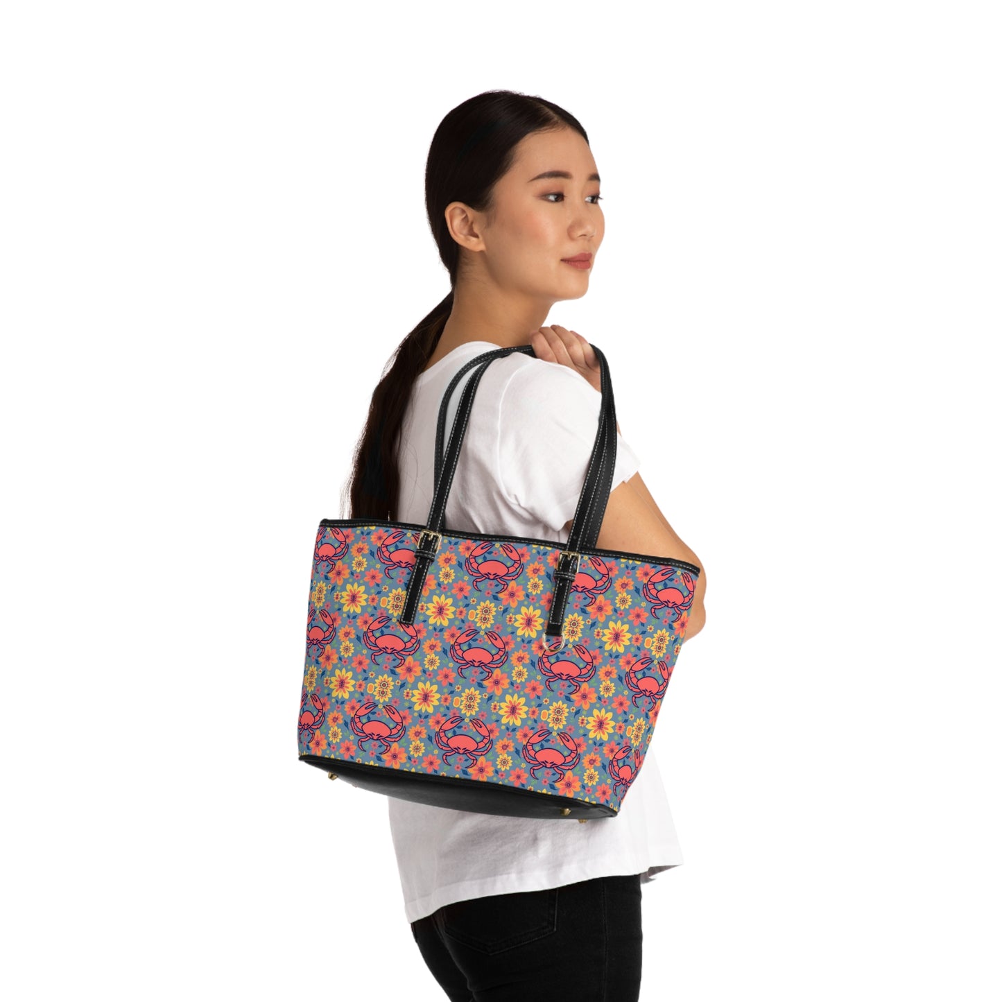 Leather Shoulder Bag, Cancer, Zodiac, Flower Pattern