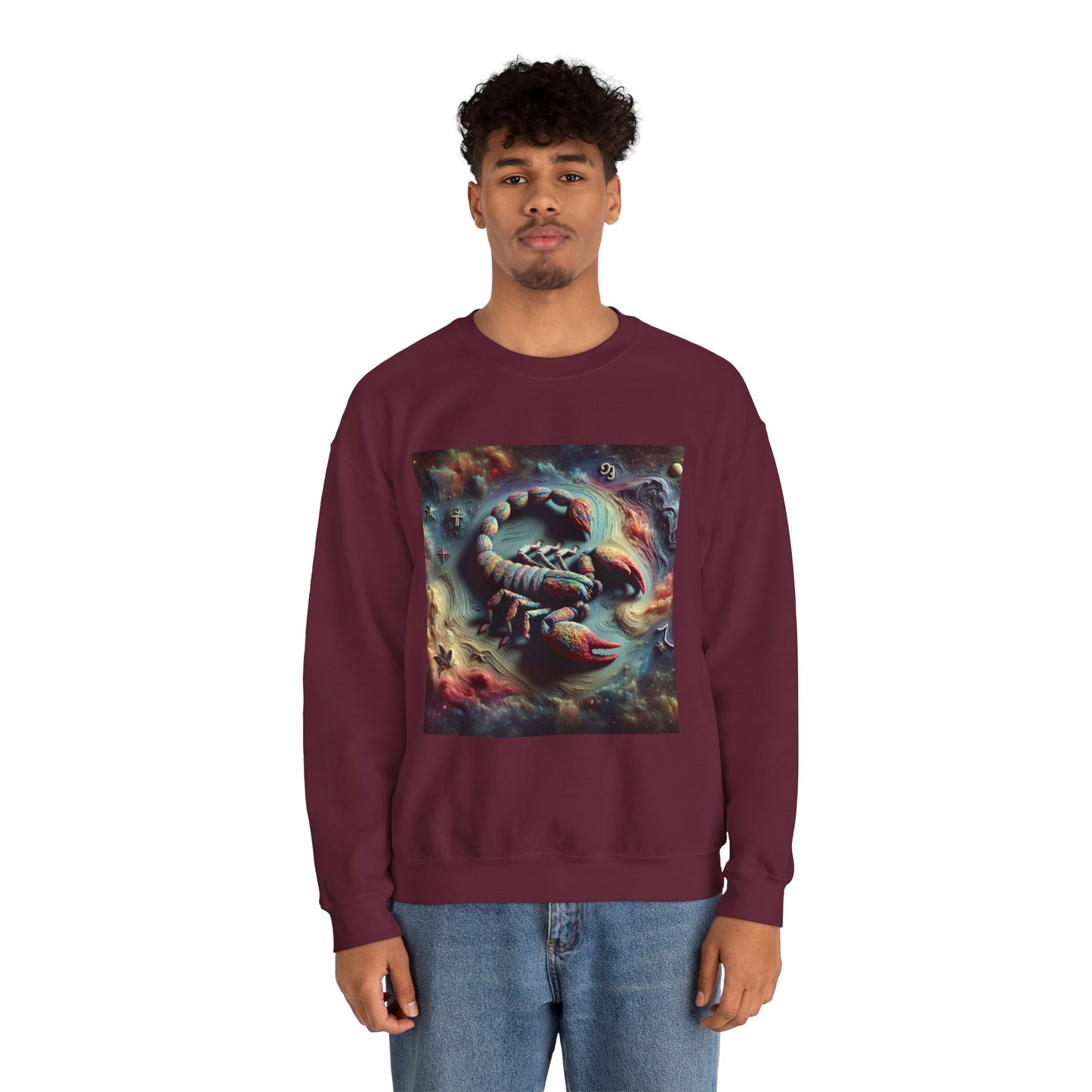 Unisex Heavy Blend™ Crewneck Sweatshirt, Trippy Mist Scorpion, Scorpio Zodiac Design