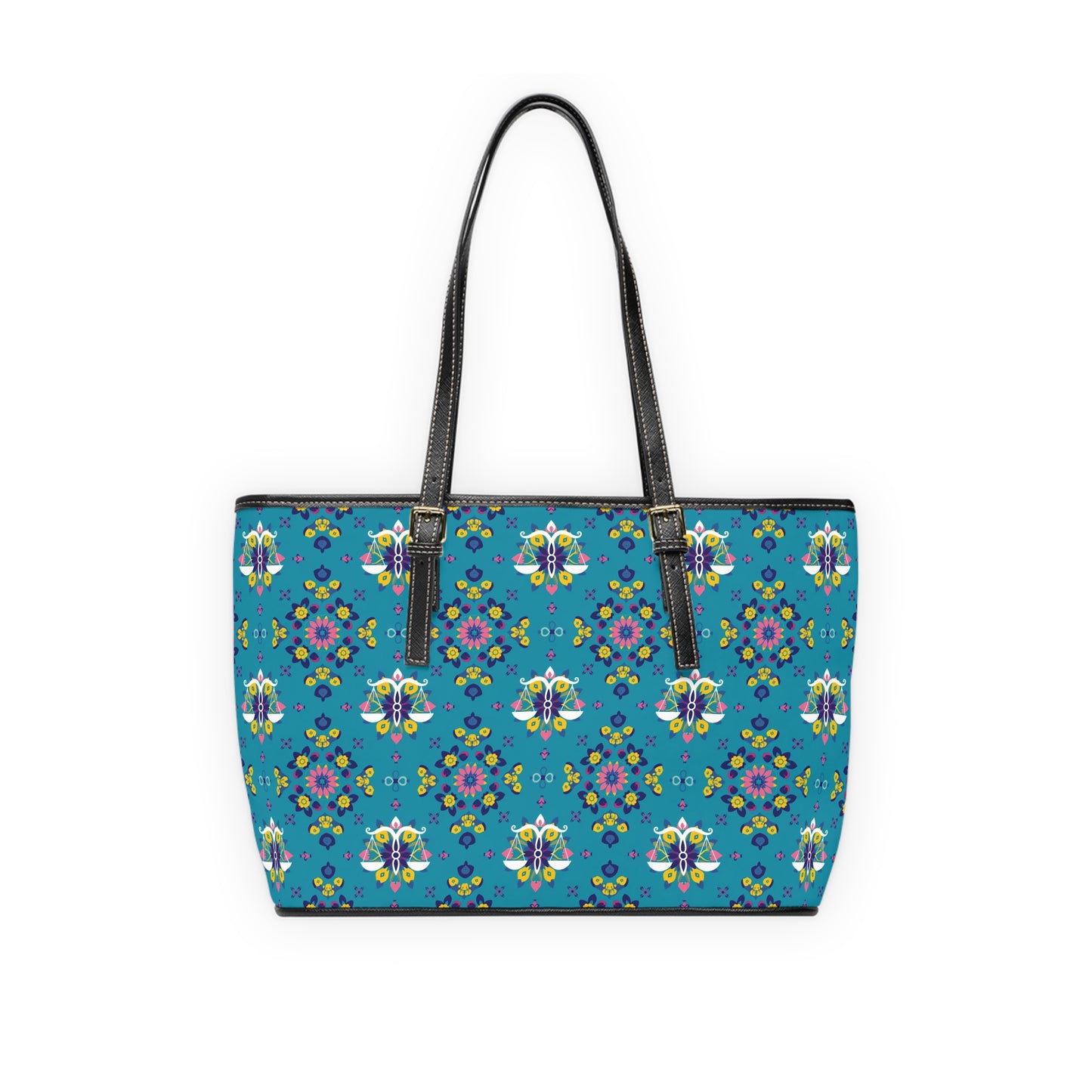 Leather Shoulder Bag, Libra, Zodiac v1, Flower Pattern