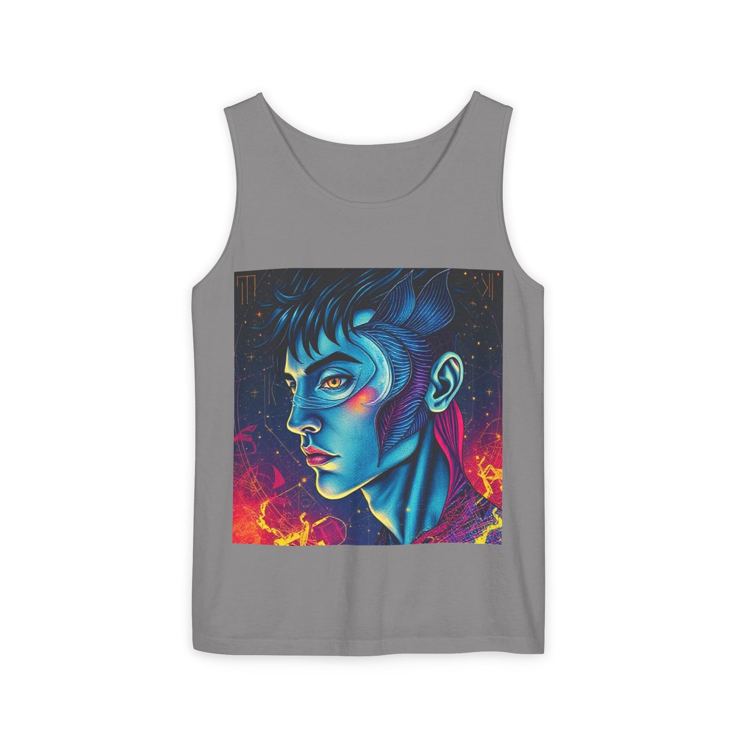 Unisex Garment-Dyed, Tank Top, Pisces Design, Pop Art v1, 100% US cotton