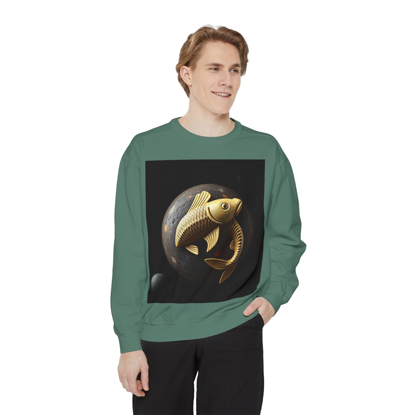 Garment-Dyed Sweatshirt, Unisex, Space Animal Design v1, Pisces