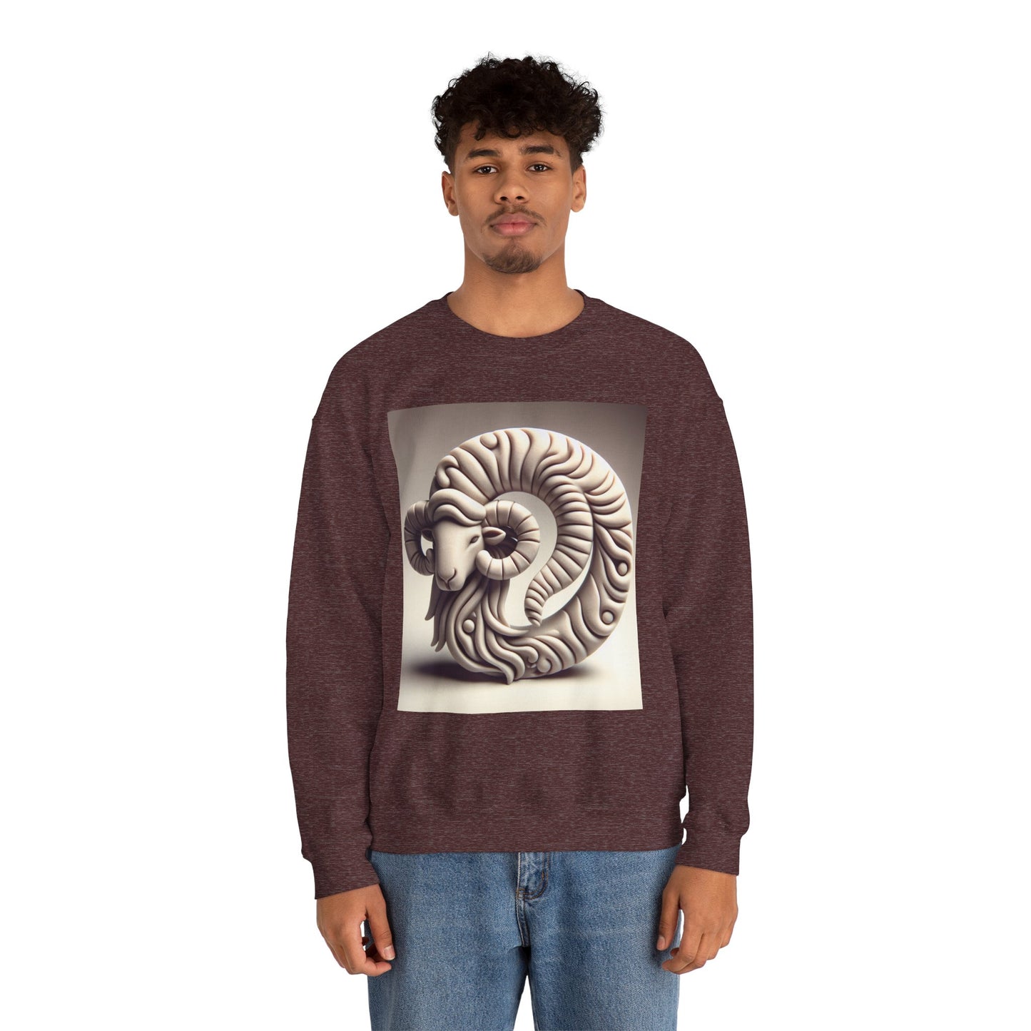 Unisex Heavy Blend™ Crewneck Sweatshirt, Round Statue, Aries Zodiac Design