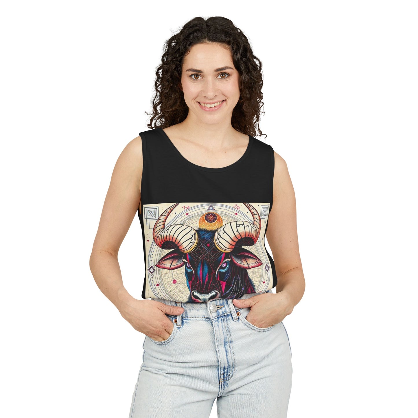 Unisex Garment-Dyed, Tank Top, Taurus Design, Pop Art, 100% US cotton