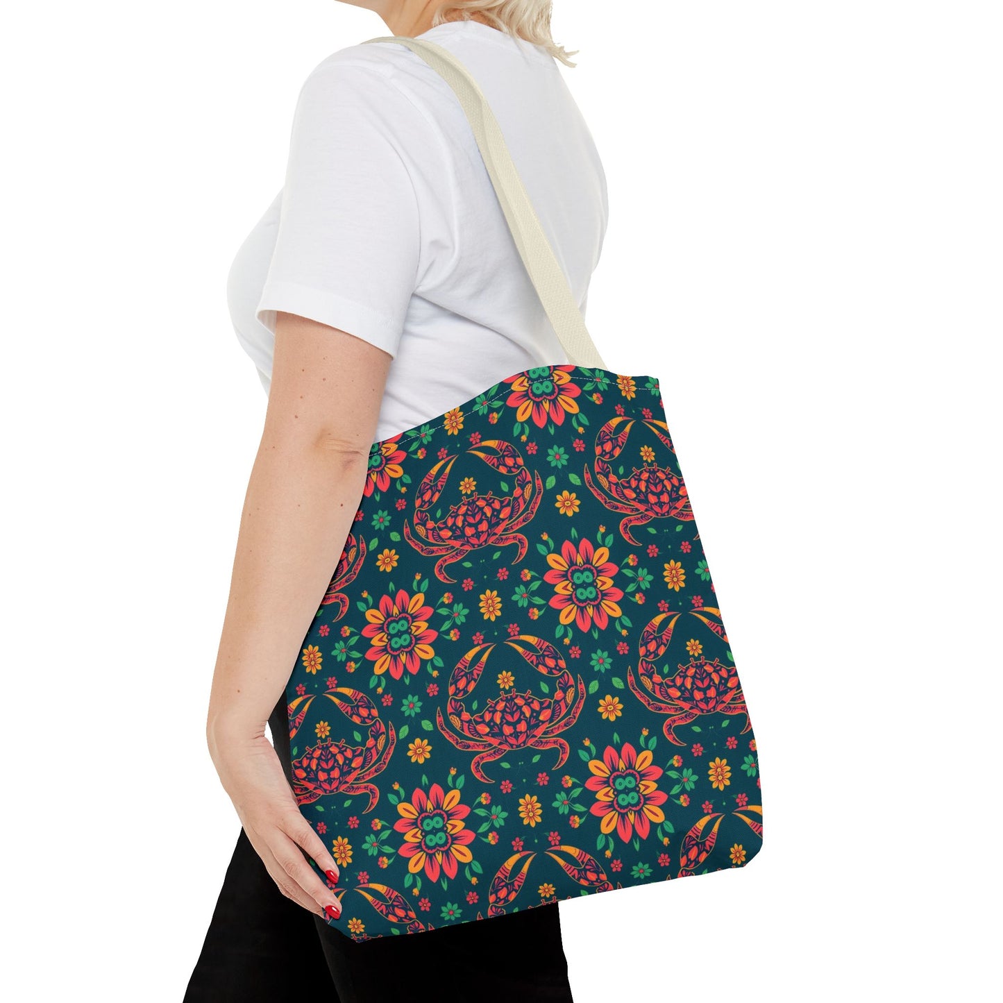 Tote Bag (AOP), Cancer, Zodiac v2, Flower Pattern