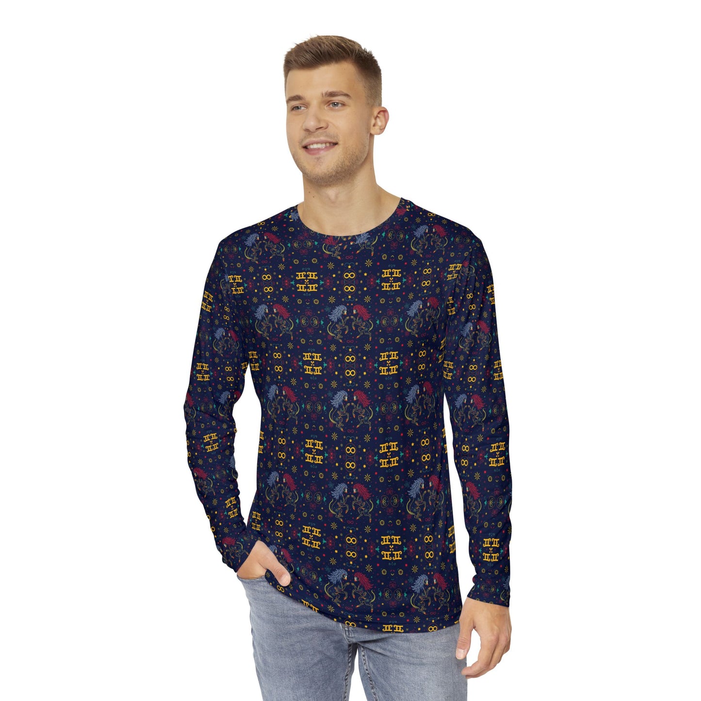Men's Long Sleeve Shirt, (AOP), Gemini, Zodiac v4, Pattern