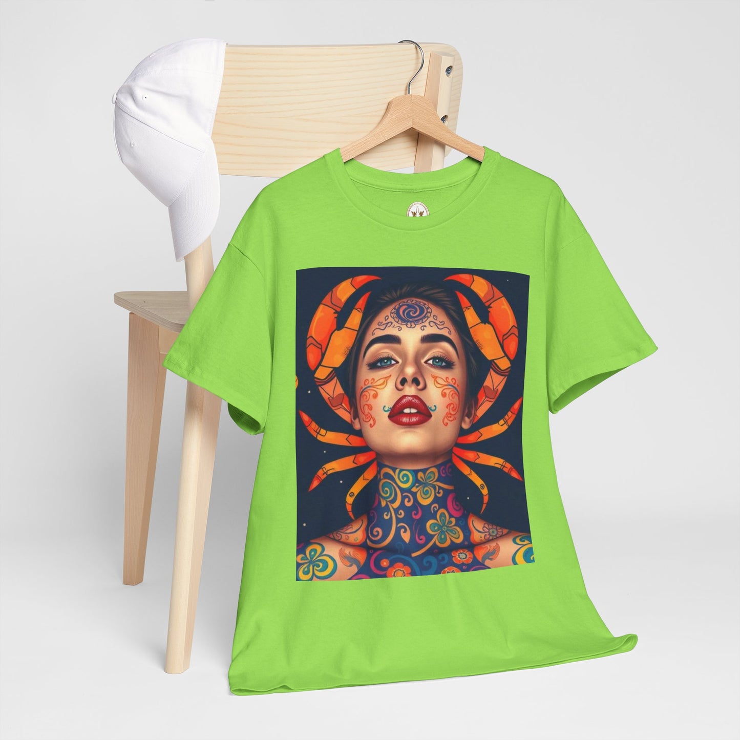 Unisex Heavy Cotton T-Shirt, Cancer, Zodiac v2, Sexy Art