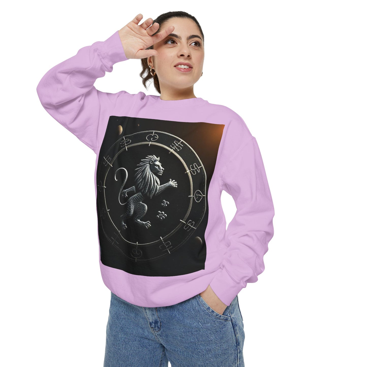 Garment-Dyed Sweatshirt, Unisex, Space Animal Design, Leo