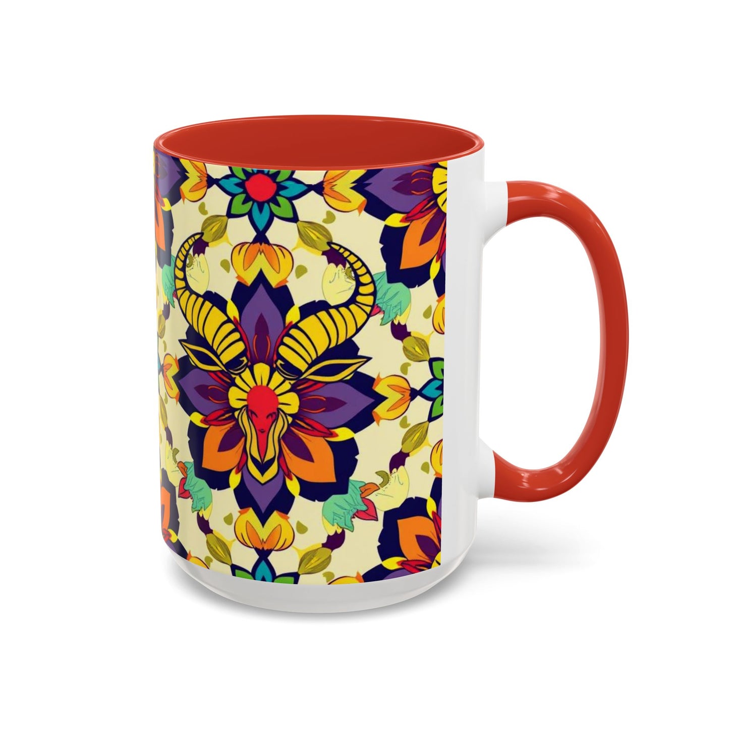 Accent Coffee Mug, Taurus, Zodiac v3. Flower Pattern, (11, 15oz)