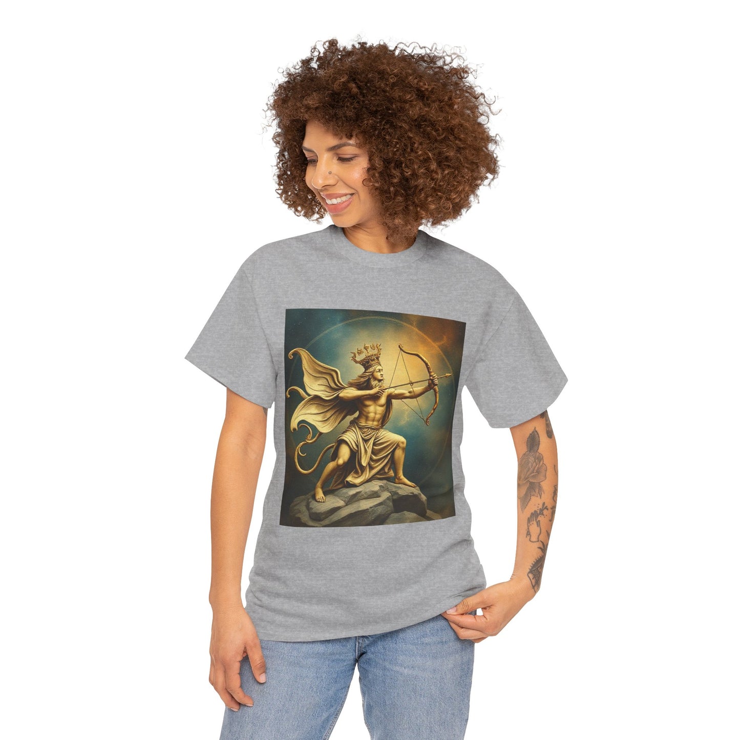 Unisex Heavy Cotton T-Shirt, Sagittarius King, Bow & Arrow, Zodiac Design