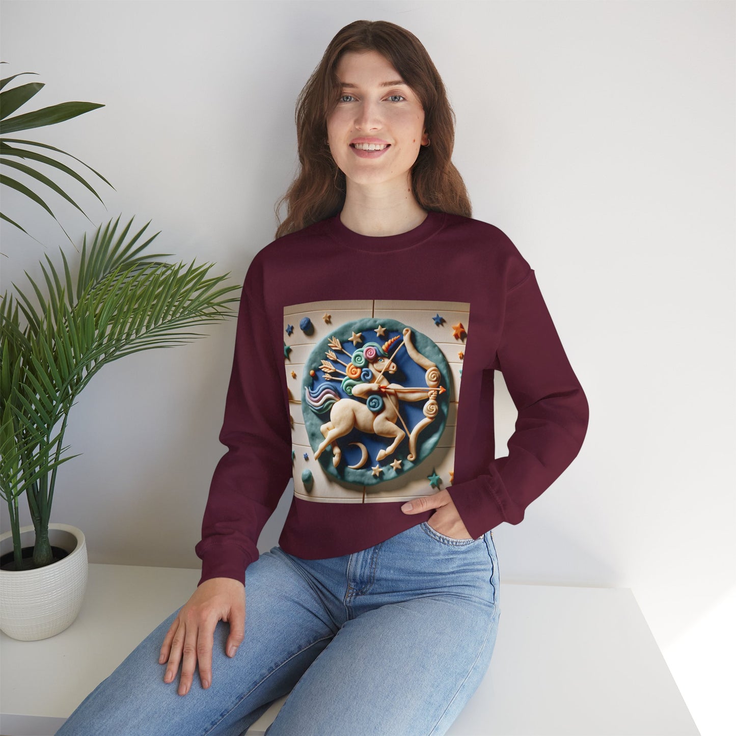 Unisex Heavy Blend™ Crewneck Sweatshirt, Colorful Horse, Sagittarius Zodiac Design