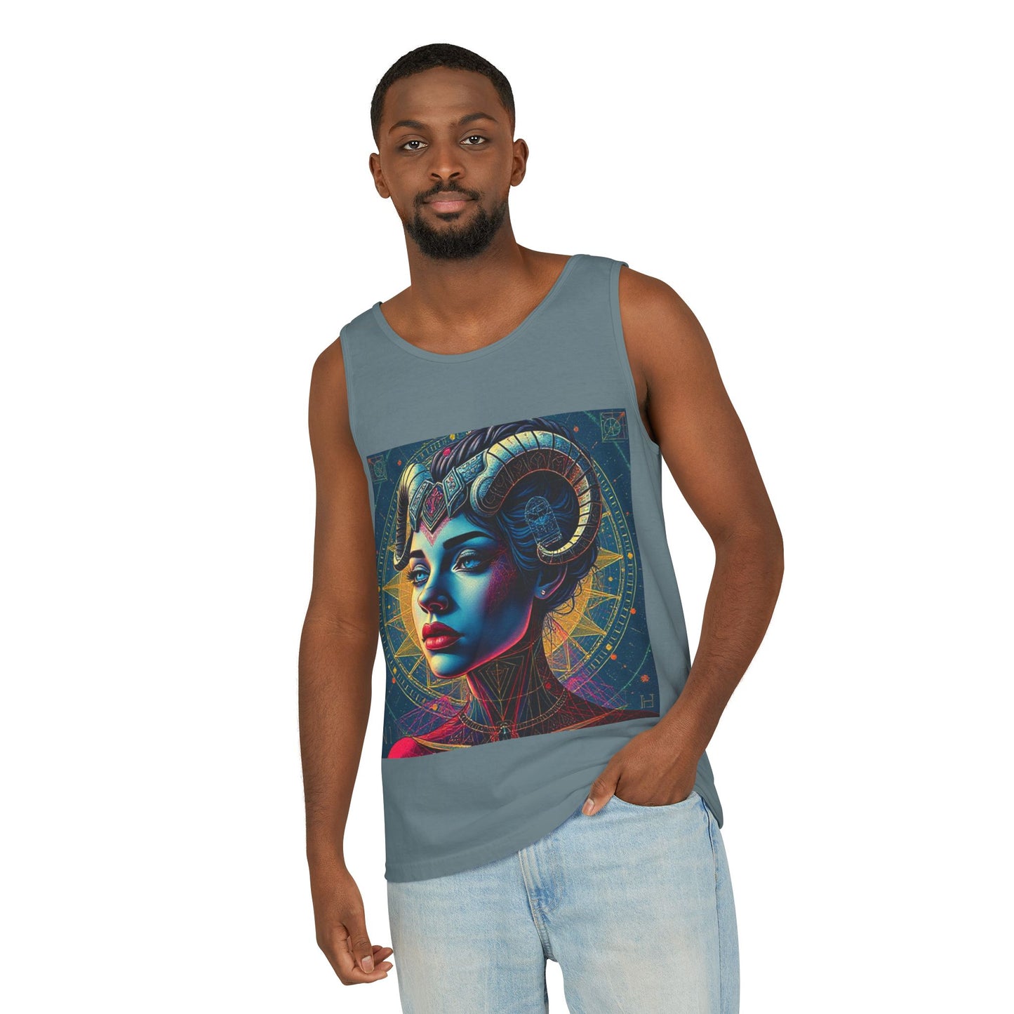 Unisex Garment-Dyed, Tank Top, Aries Design, Pop Art v1, 100% Ringspun US cotton