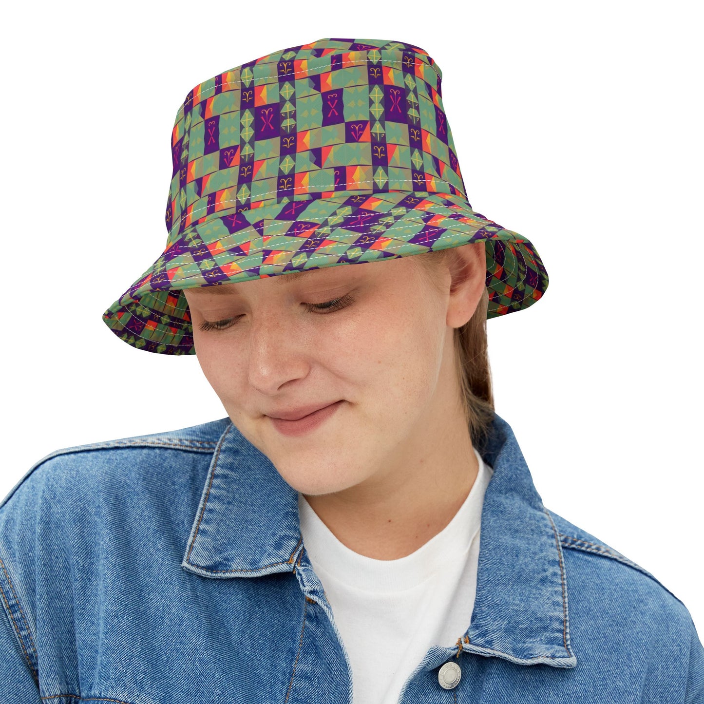 Bucket Hat, (AOP), Aquarius, Zodiac, Shape Pattern