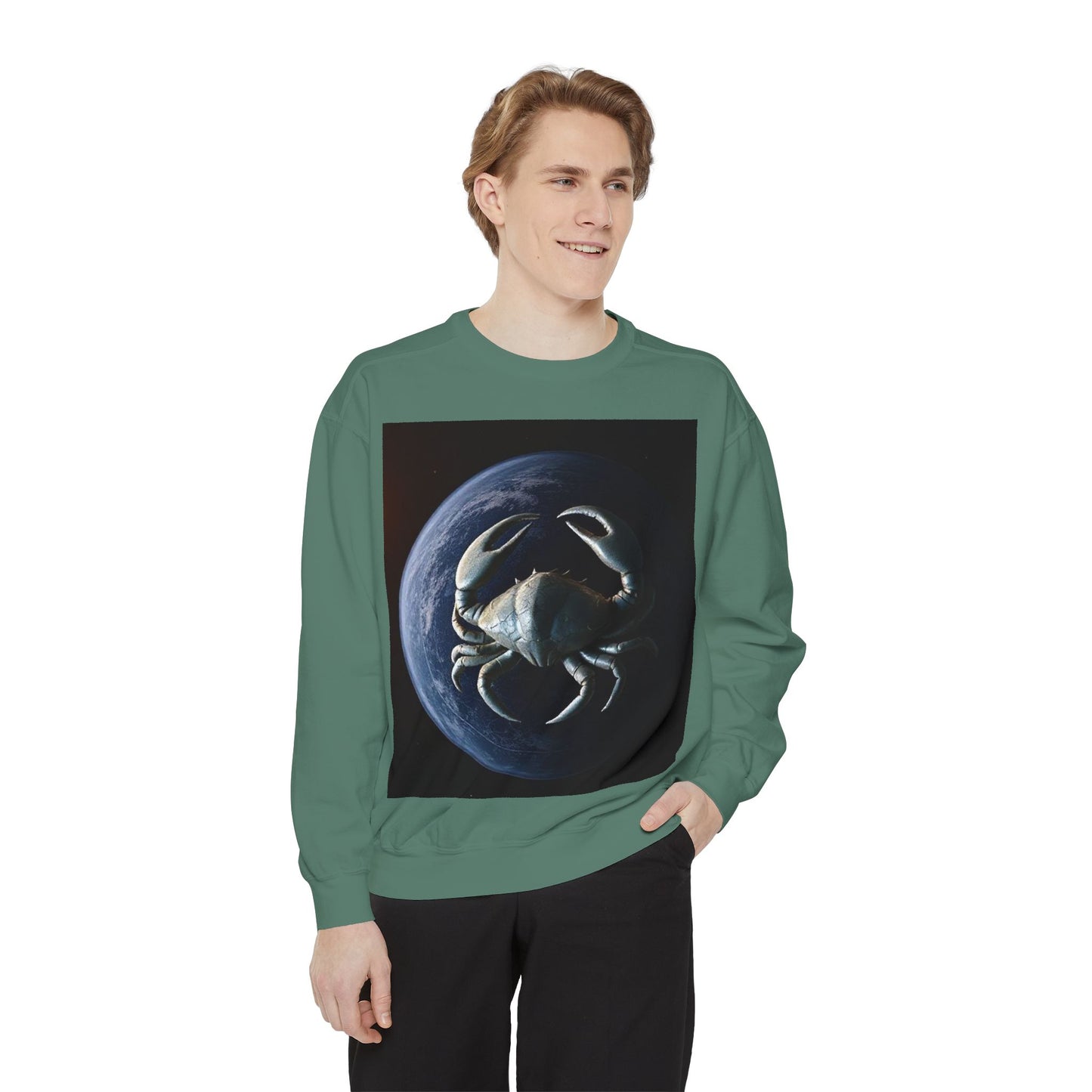 Garment-Dyed Sweatshirt, Unisex, Space Animal Design, Cancer
