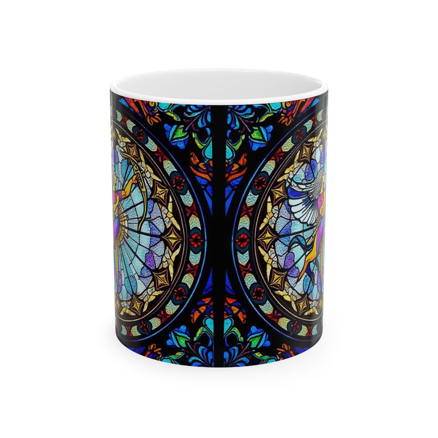 Ceramic Mug, (11oz, 15oz), Ceramic Coffee Mug, AOP, Glass Design v1, Sagittarius Zodiac