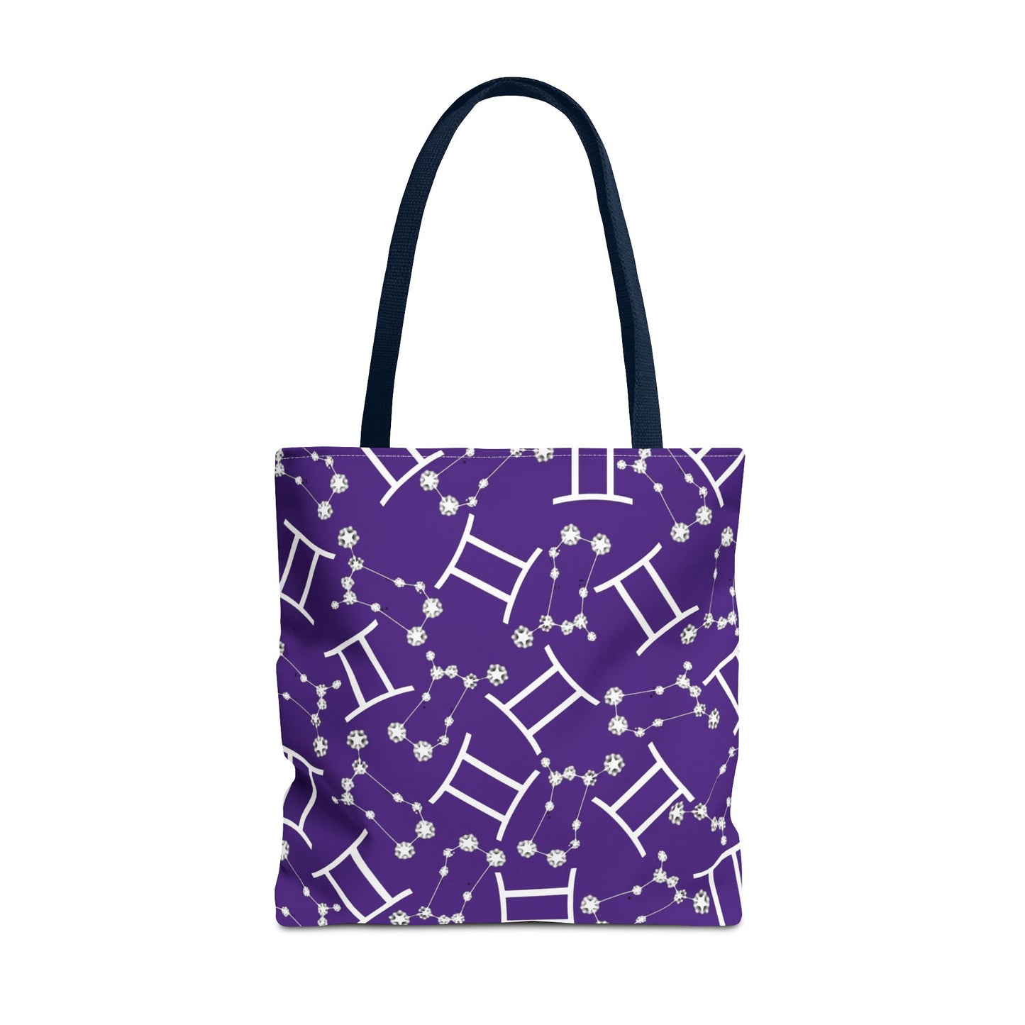 Tote Bag, Gemini Zodiac Sign, AOP, (Purple, White Print)