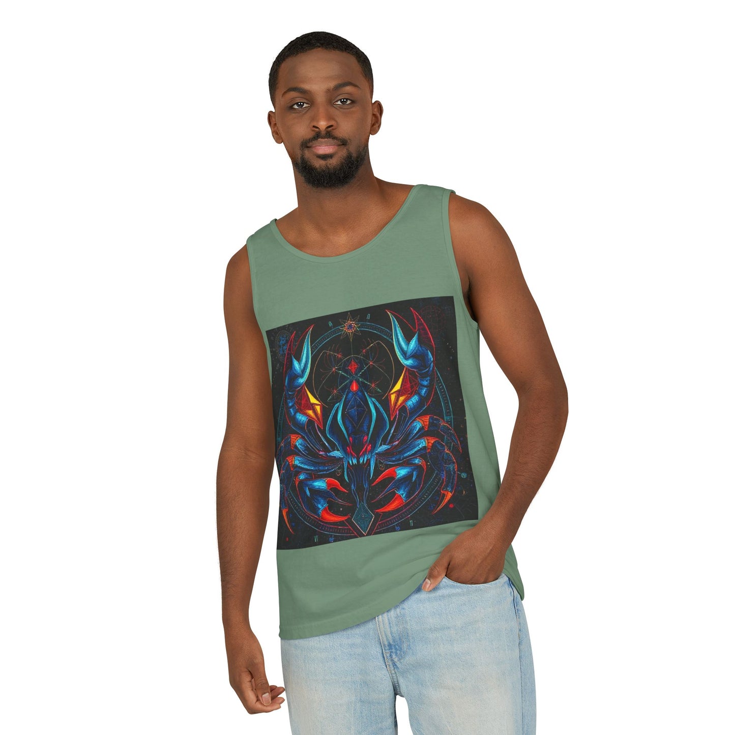 Unisex Garment-Dyed, Tank Top, Scorpio Design, Pop Art v1, 100% US cotton