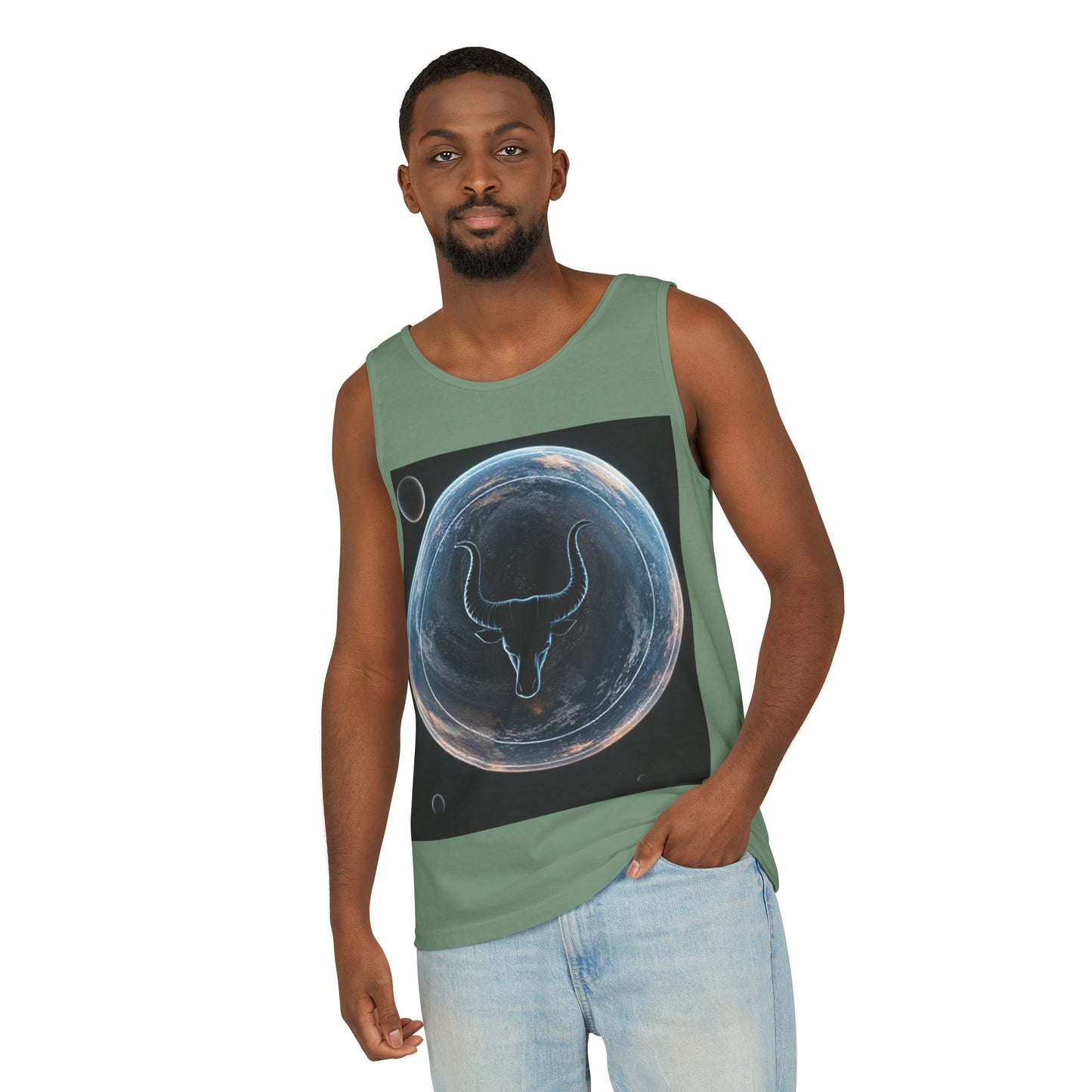 Unisex Garment-Dyed, Tank Top, Taurus Design, Planet Animal v1, 100% US cotton