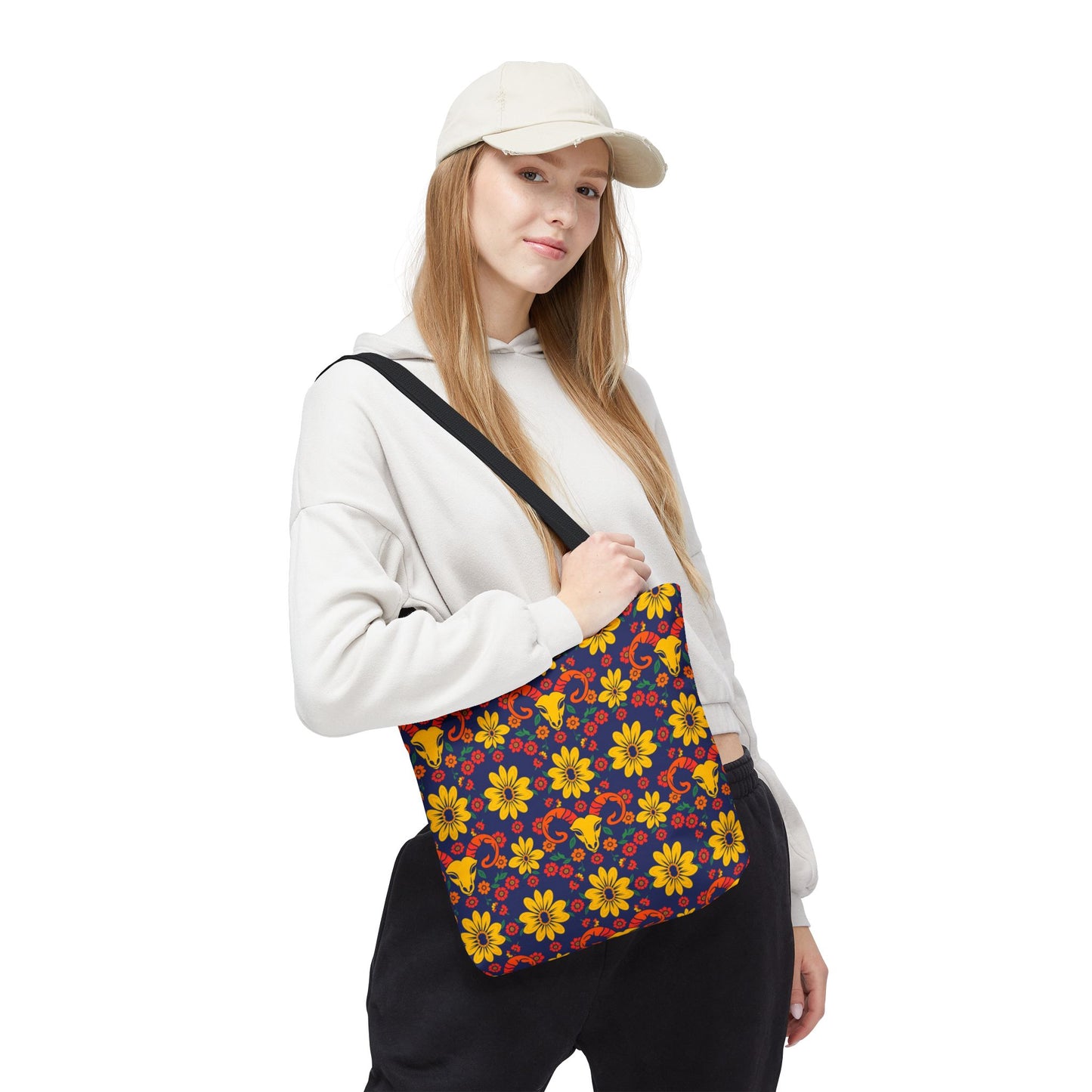 Tote Bag, (AOP), Aries, Zodiac v5, Flower Pattern