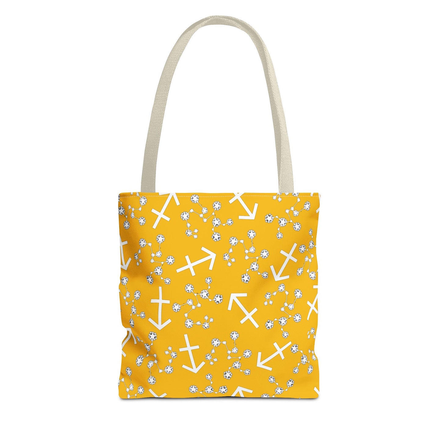 Tote Bag, Sagittarius Zodiac Sign, AOP, (Yellow, White Print)