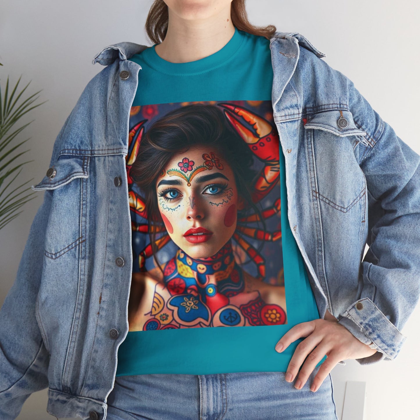 Unisex Heavy Cotton T-Shirt, Cancer, Zodiac v1, Sexy Art