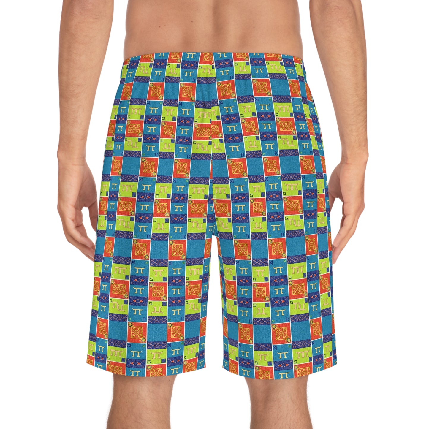 Men's Board Shorts, (AOP), Gemini, Zodiac v2, Shape Pattern