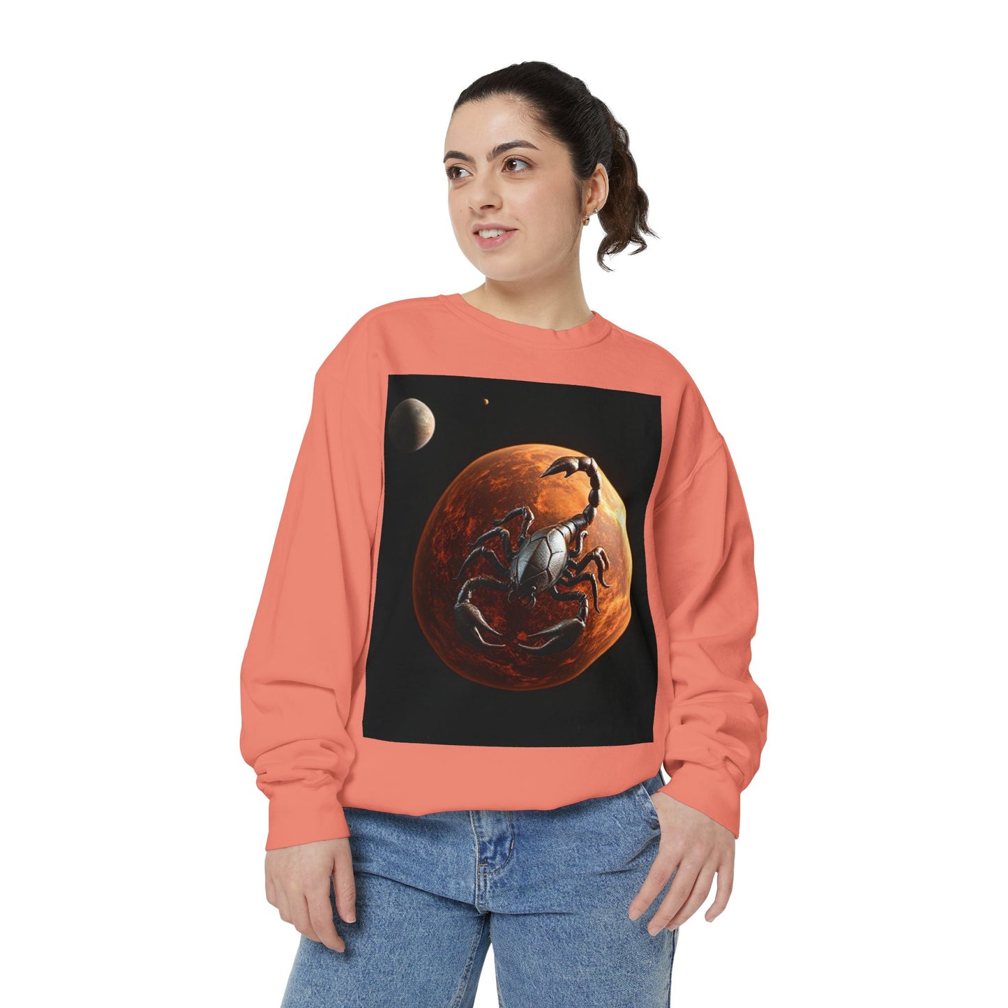 Garment-Dyed Sweatshirt, Unisex, Space Animal Design, Scorpio