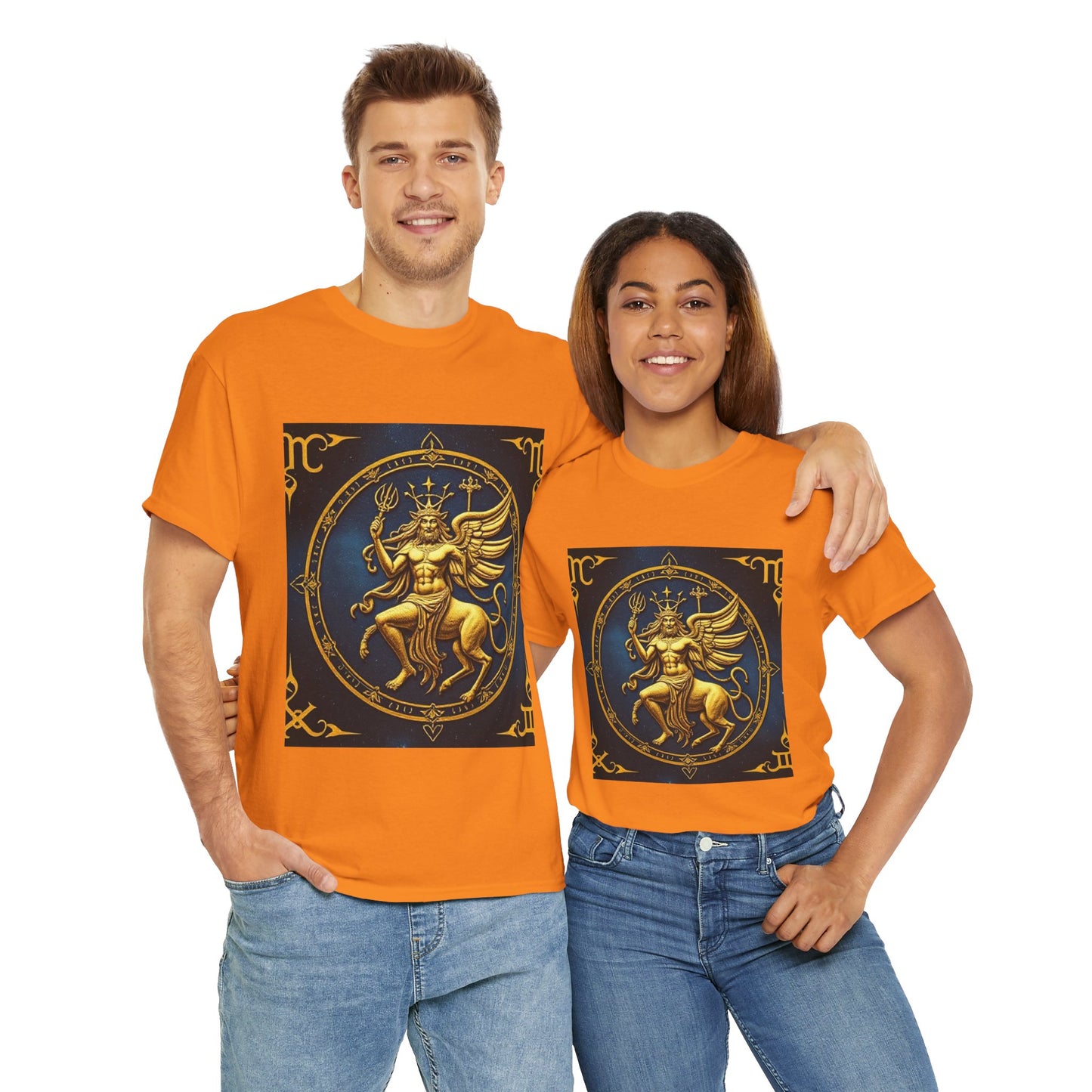Unisex Heavy Cotton T-Shirt, Gold Angel, Symbol, Virgo Zodiac Design
