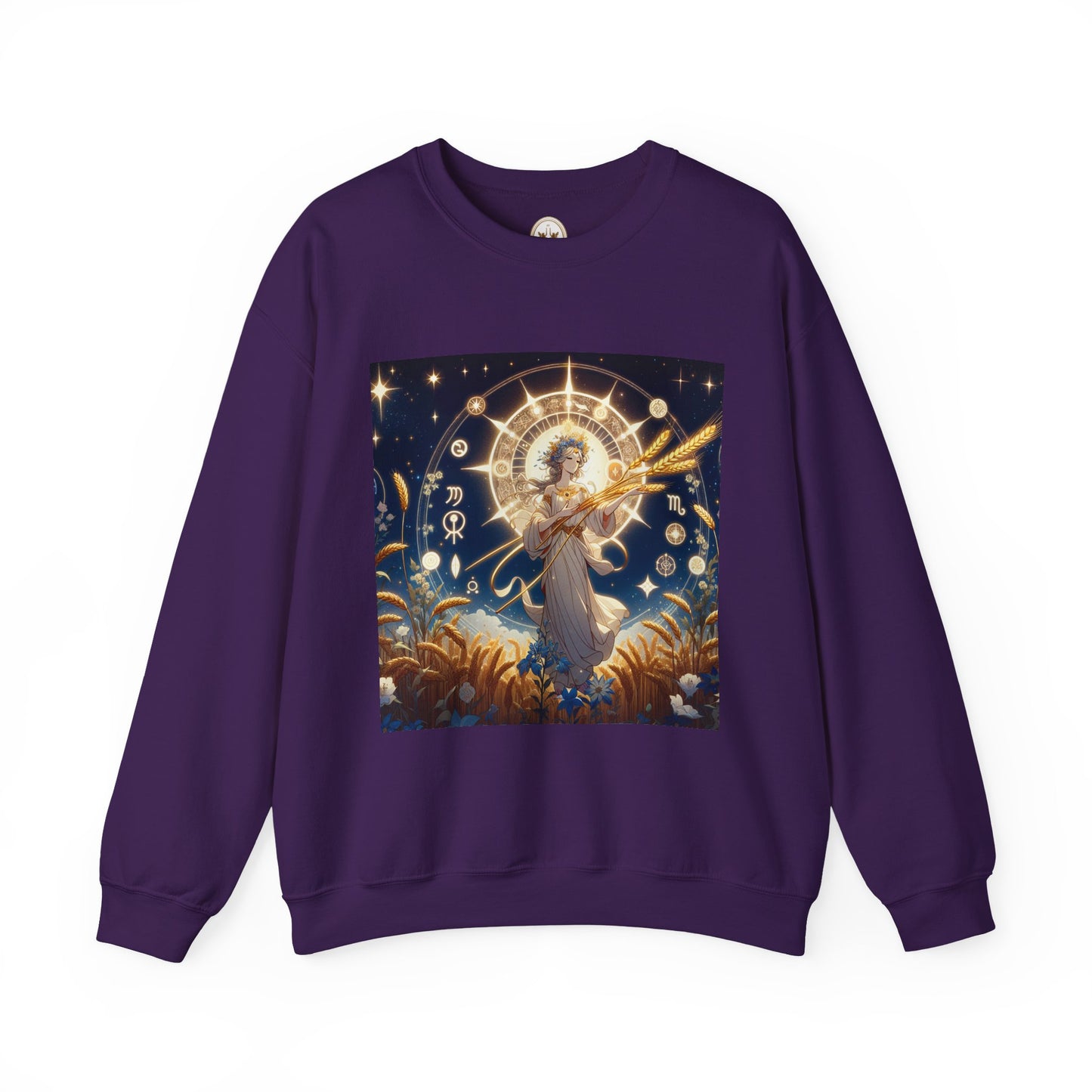 Unisex Heavy Blend™ Crewneck Sweatshirt, anime girl in wheat field, Virgo Zodiac Design