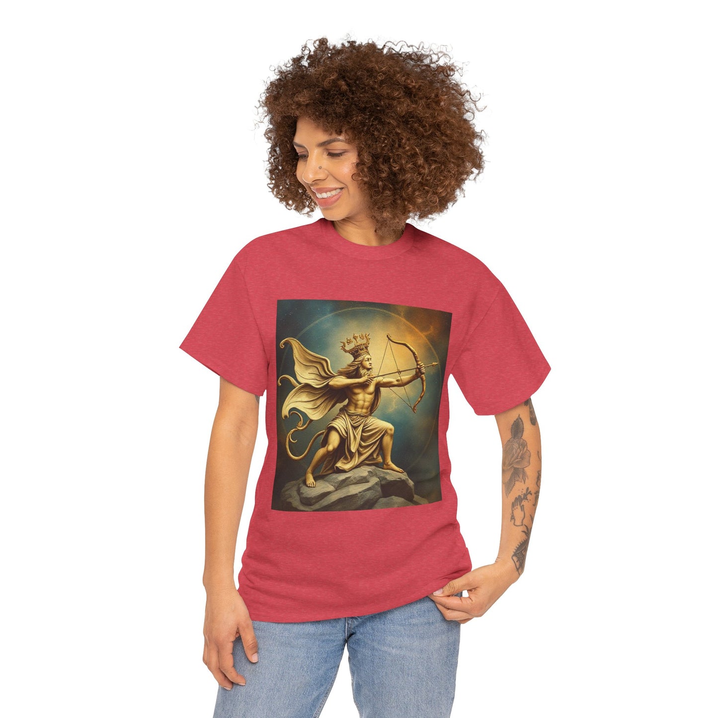 Unisex Heavy Cotton T-Shirt, Sagittarius King, Bow & Arrow, Zodiac Design