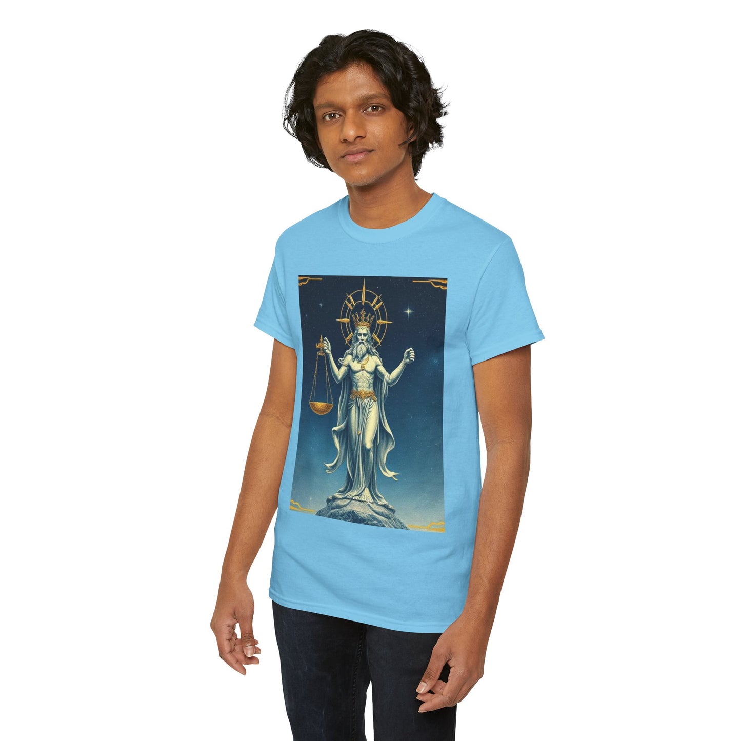 Unisex Heavy Cotton T-Shirt, Space, Libra God, Zodiac Design