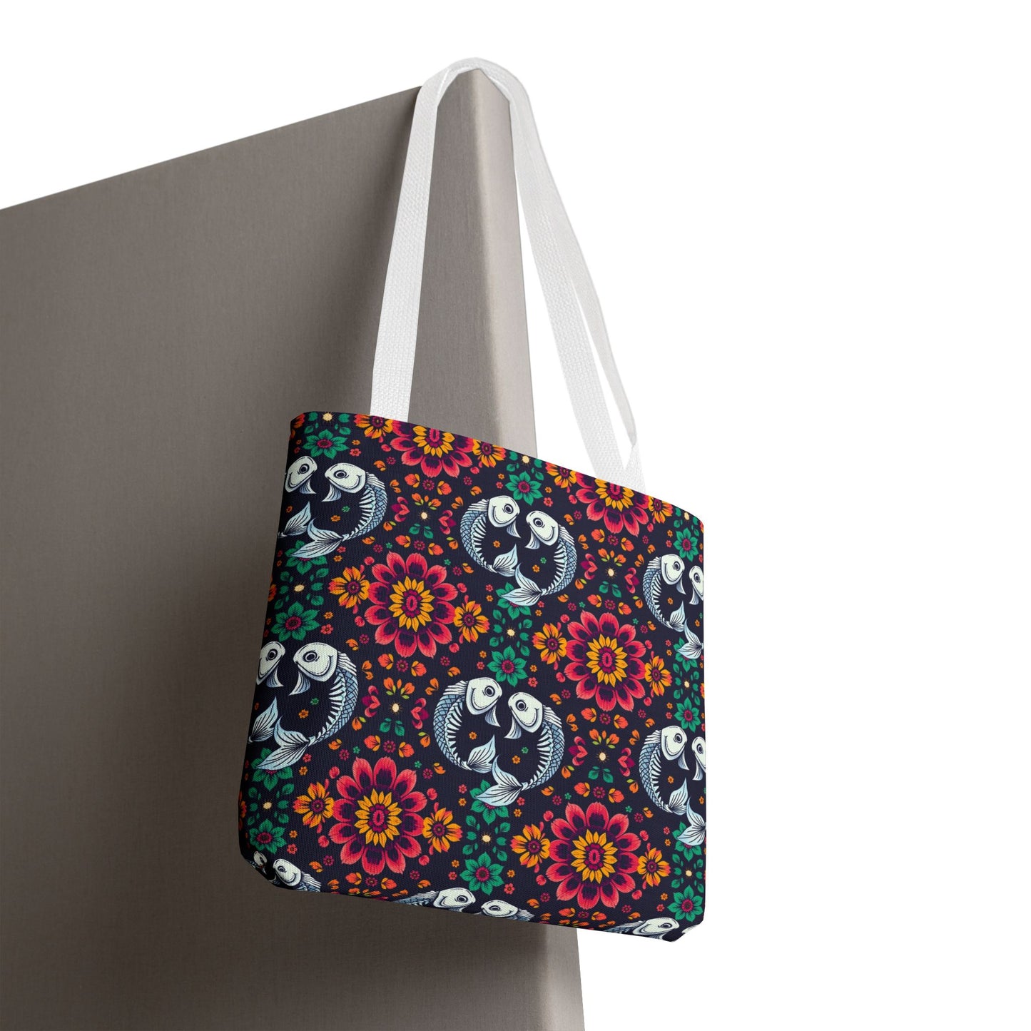 Tote Bag (AOP), Pisces, Zodiac v1, Flower Pattern