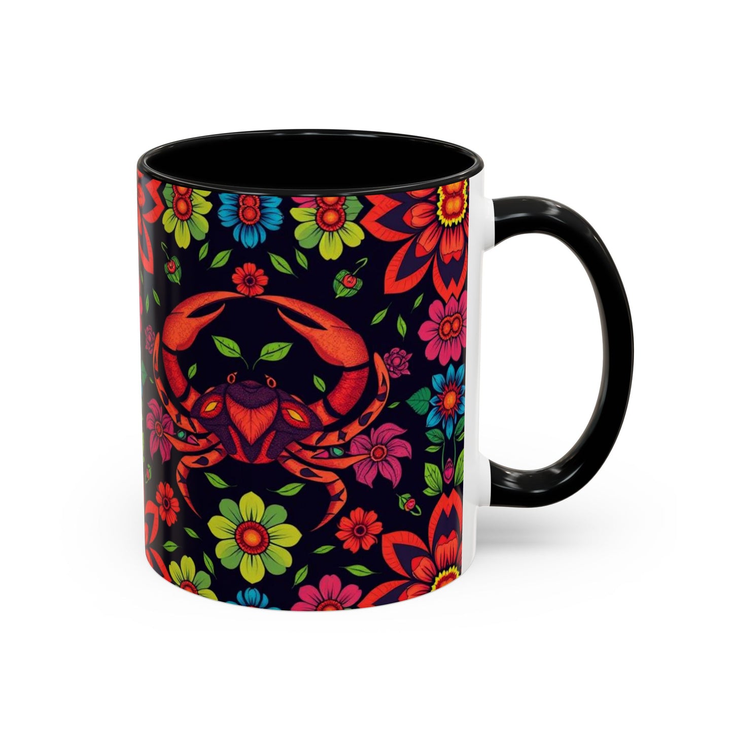 Accent Coffee Mug, Cancer, Zodiac v4, Flower Pattern, (11, 15oz)