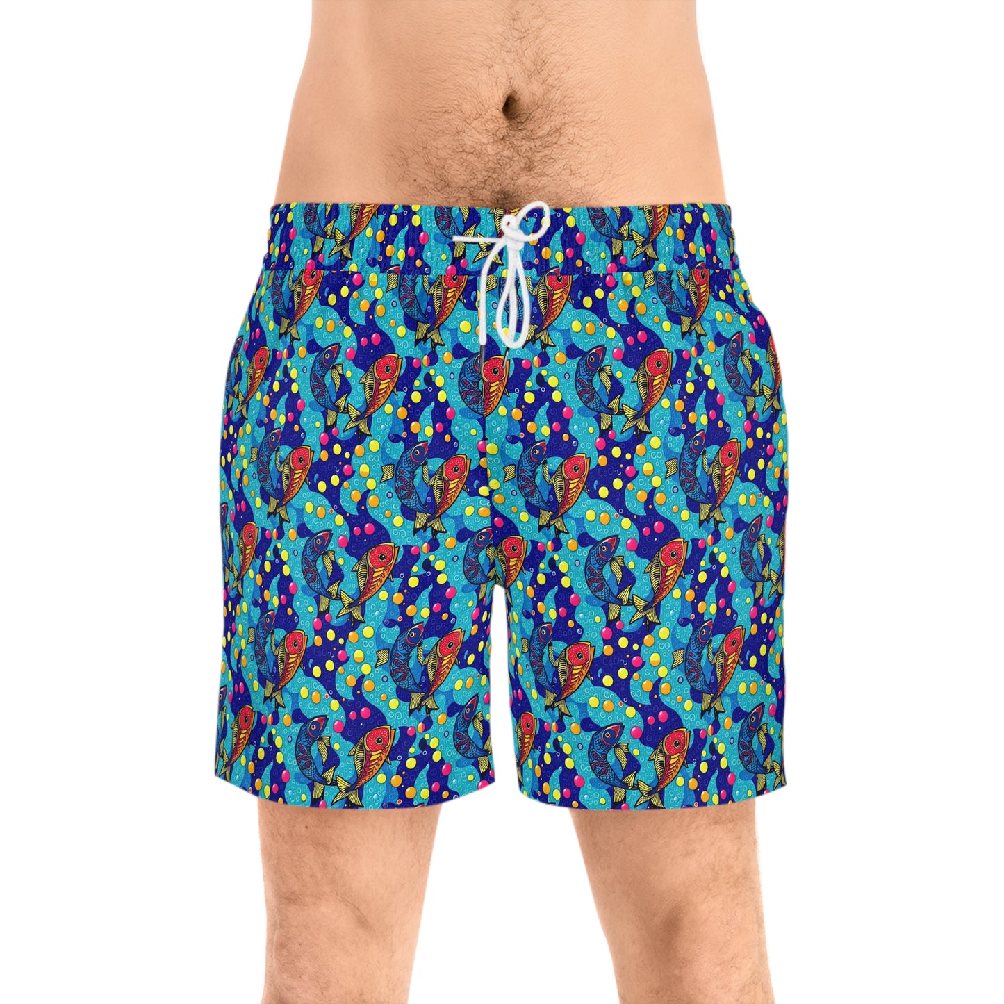 Men's Mid-Length Swim Shorts, (AOP), Pisces, Zodiac, Bubble Pattern
