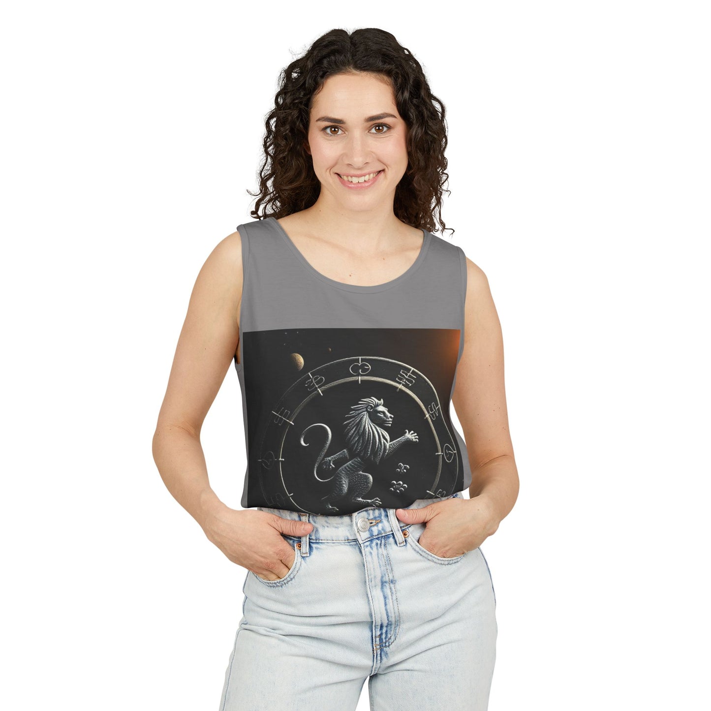 Unisex Garment-Dyed, Tank Top, Leo Design, Space Animal, 100% US cotton