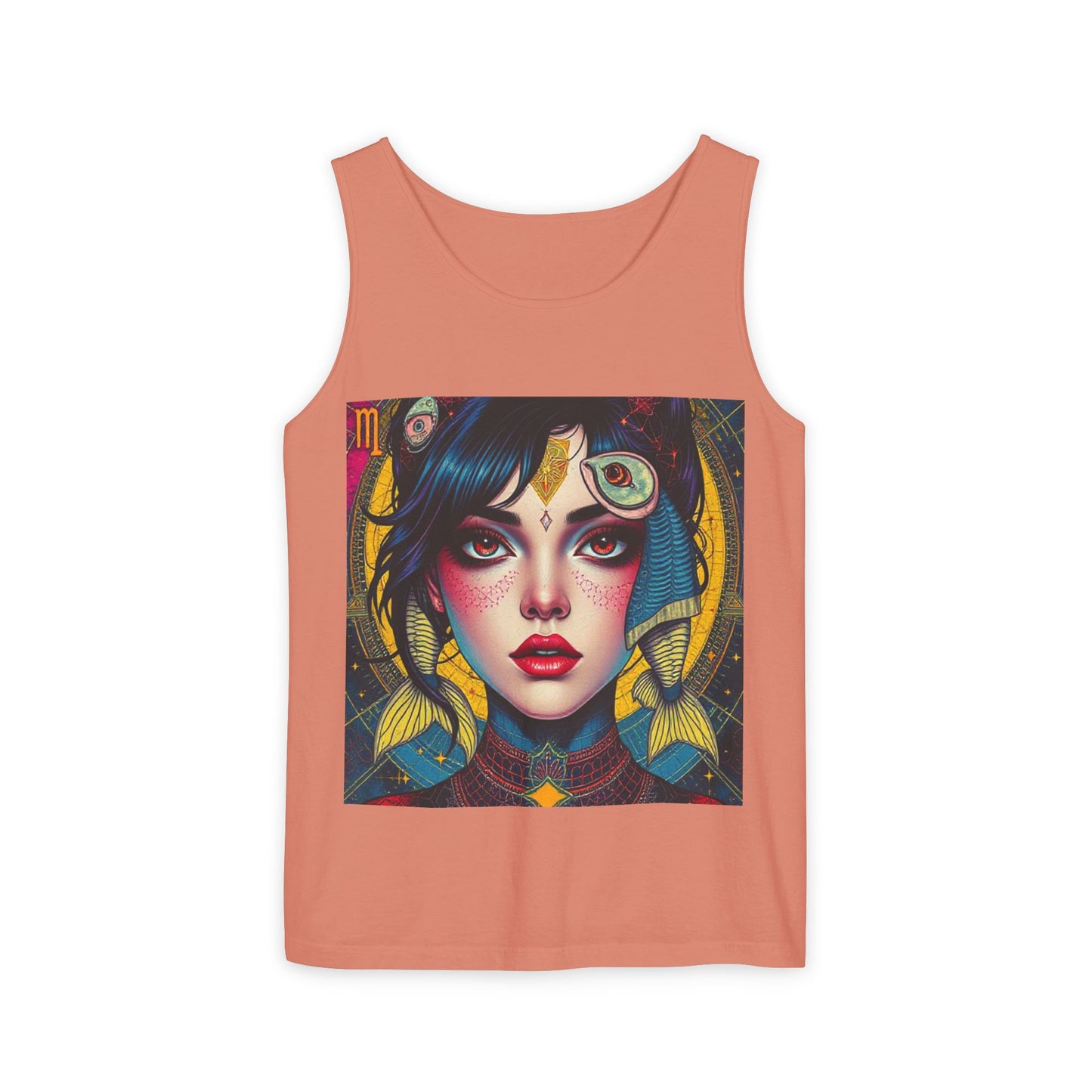 Unisex Garment-Dyed, Tank Top, Pisces Design, Pop Art, 100% US cotton