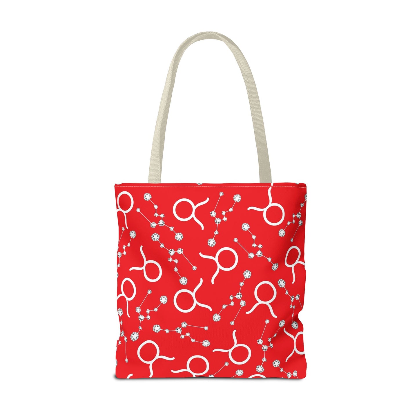 Tote Bag, Taurus Zodiac Sign, AOP, (Red, White)