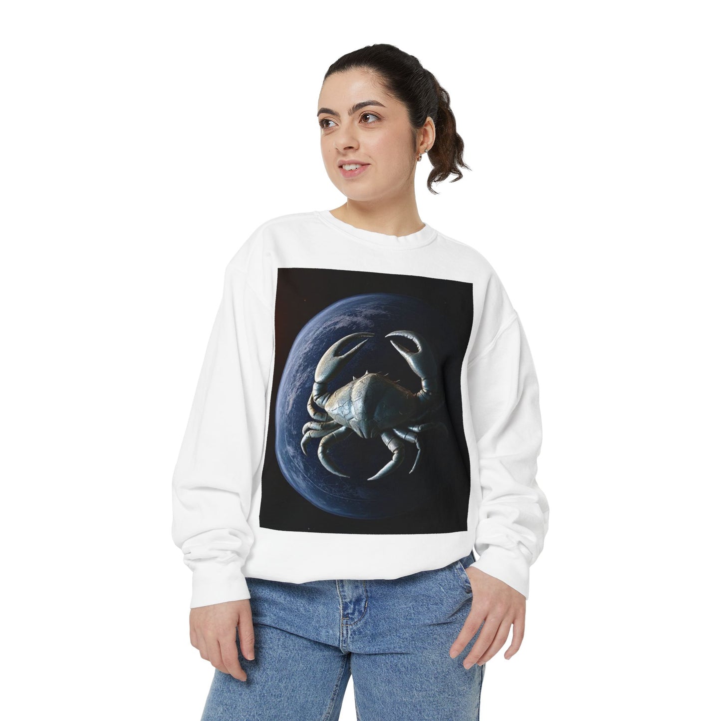 Garment-Dyed Sweatshirt, Unisex, Space Animal Design, Cancer