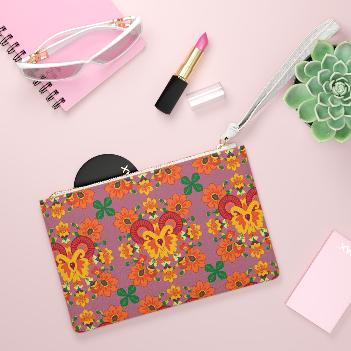 Clutch Bag, Aries, Zodiac v3, Flower Pattern