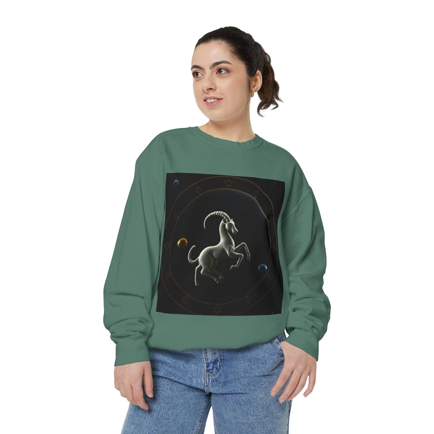 Garment-Dyed Sweatshirt, Unisex, Space Animal Design v1, Capricorn