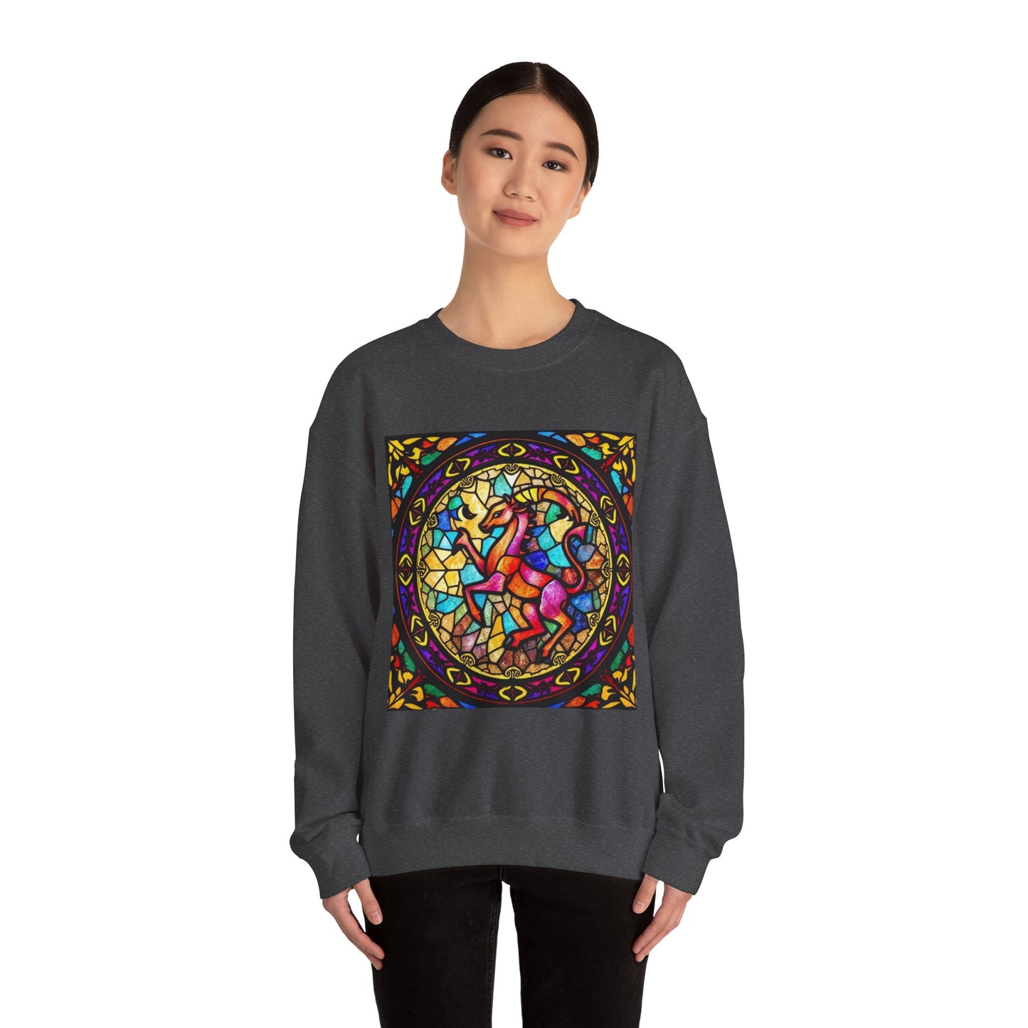 Unisex Heavy Blend™ Crewneck Sweatshirt, Glass, Aries Zodiac Design