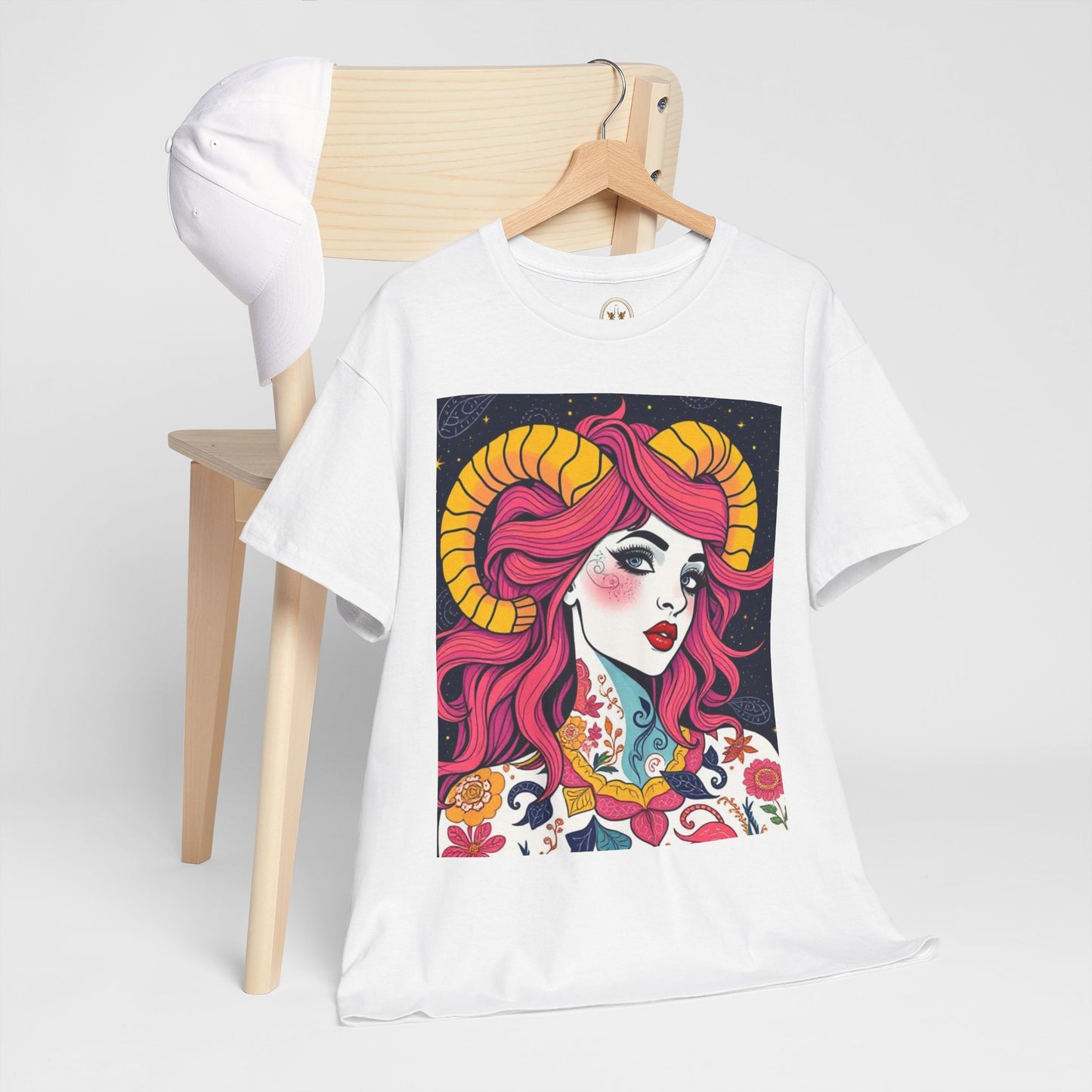 Unisex Heavy Cotton T-Shirt, Aries, Zodiac v2, Sexy Art