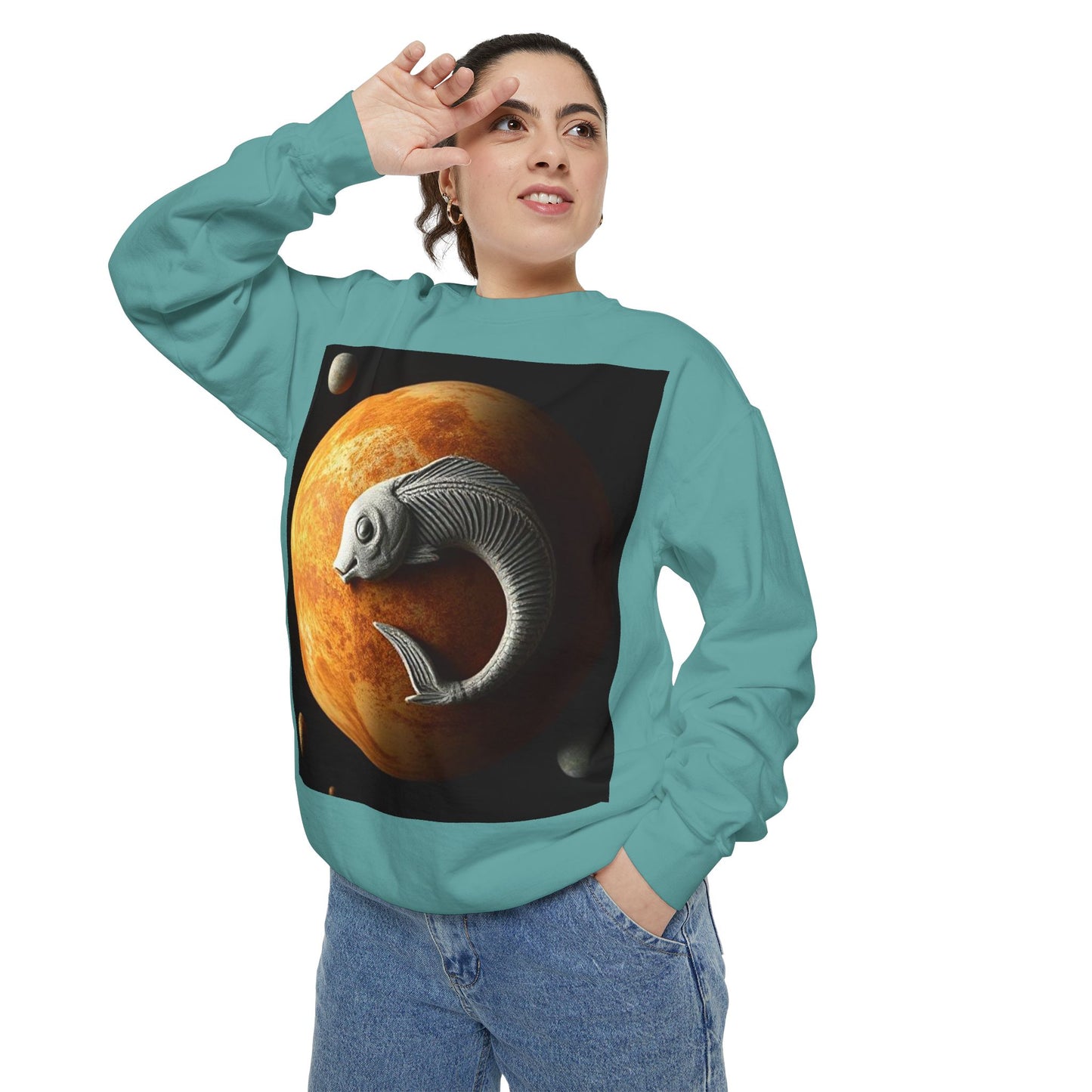 Garment-Dyed Sweatshirt, Unisex, Space Animal Design, Pisces