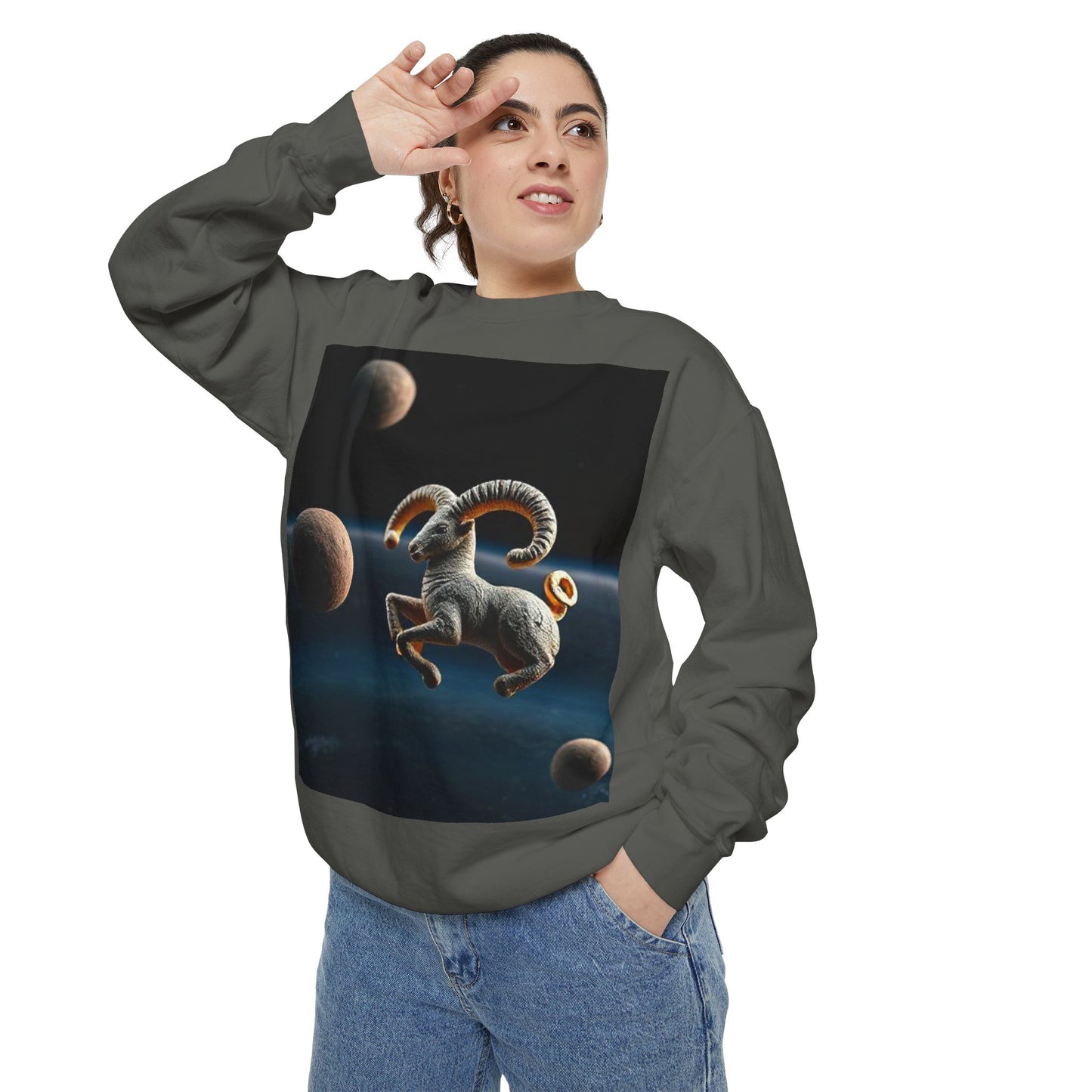 Garment-Dyed Sweatshirt, Unisex, Space Animal Design v1, Aries