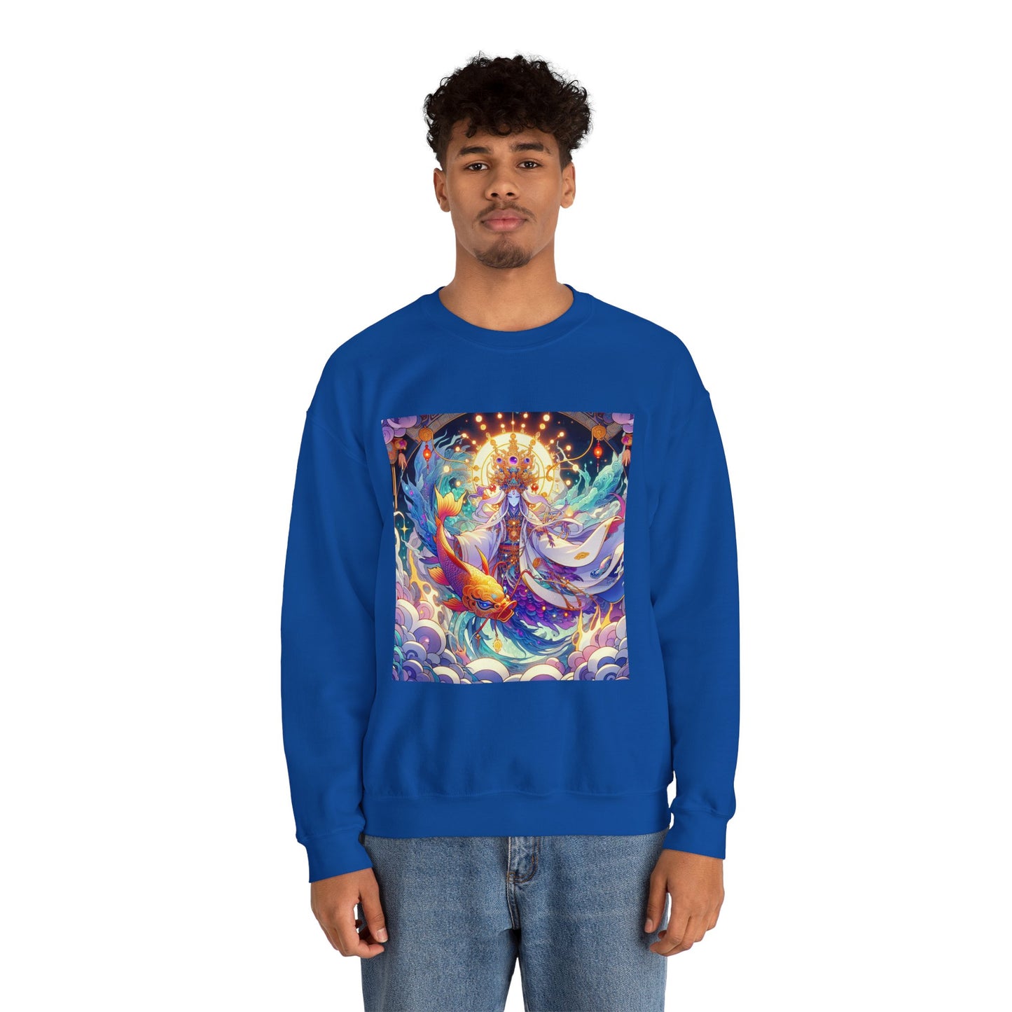 Unisex Heavy Blend™ Crewneck Sweatshirt, Anime Pisces King, Zodiac Design